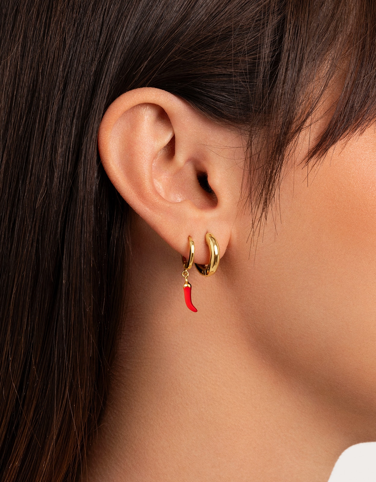 Piercing Argola Chili Enamel de Aço Banhado a Ouro Vermelho-2