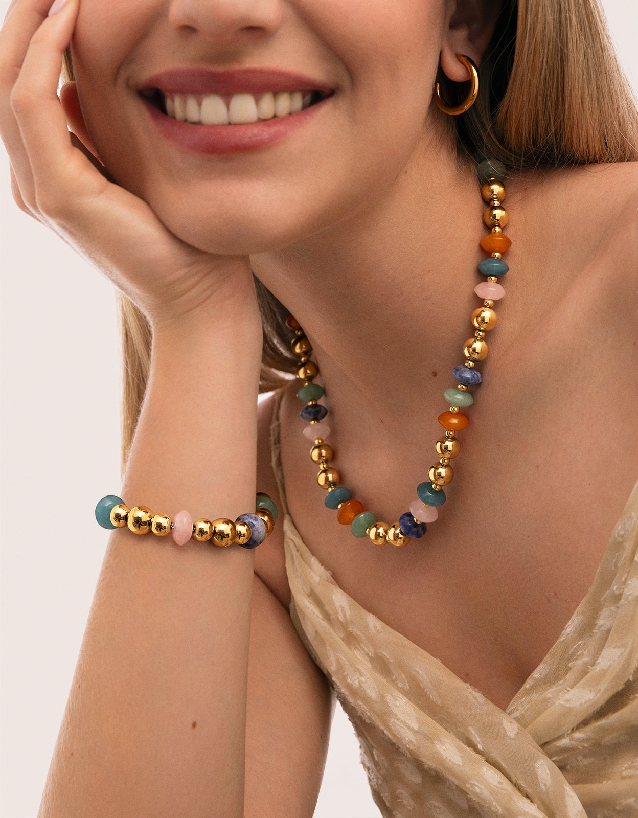 Pack Presente Colar e Pulseira Bomb de Aço com Banho de Ouro Multicolor-2