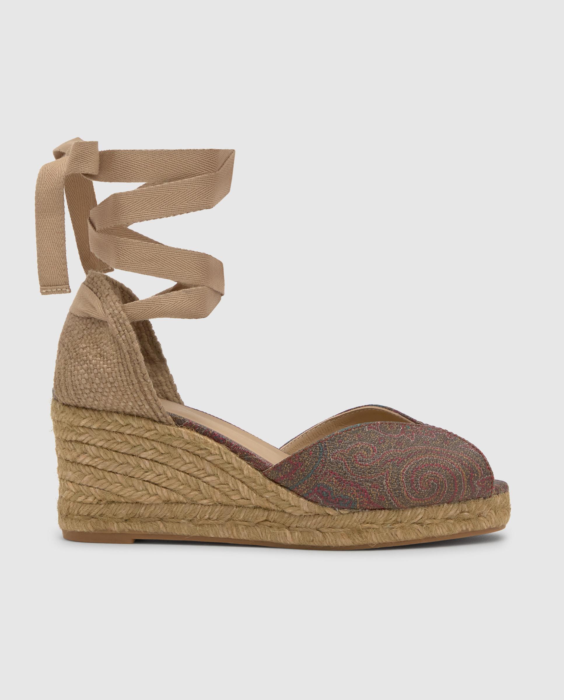 Sandálias de Cunha Bilina no Icónico Tecido Jacquard By Etro Bege-1