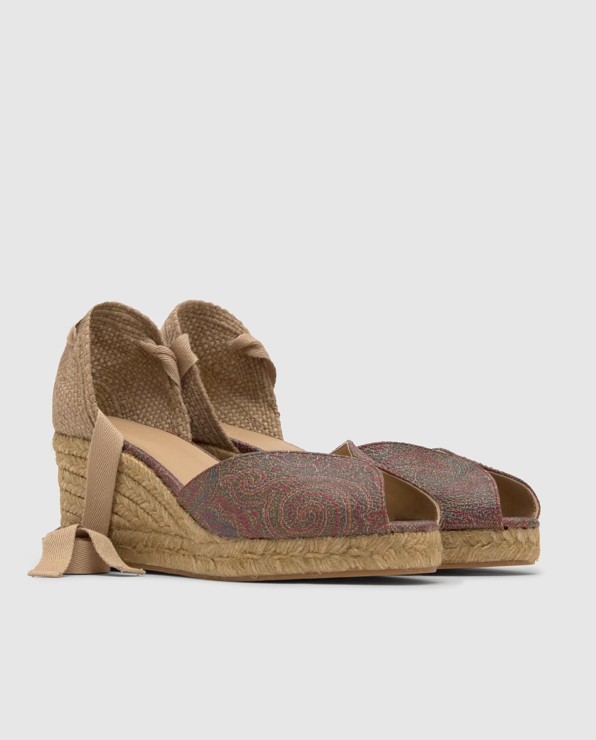 Sandálias de Cunha Bilina no Icónico Tecido Jacquard By Etro Bege-3