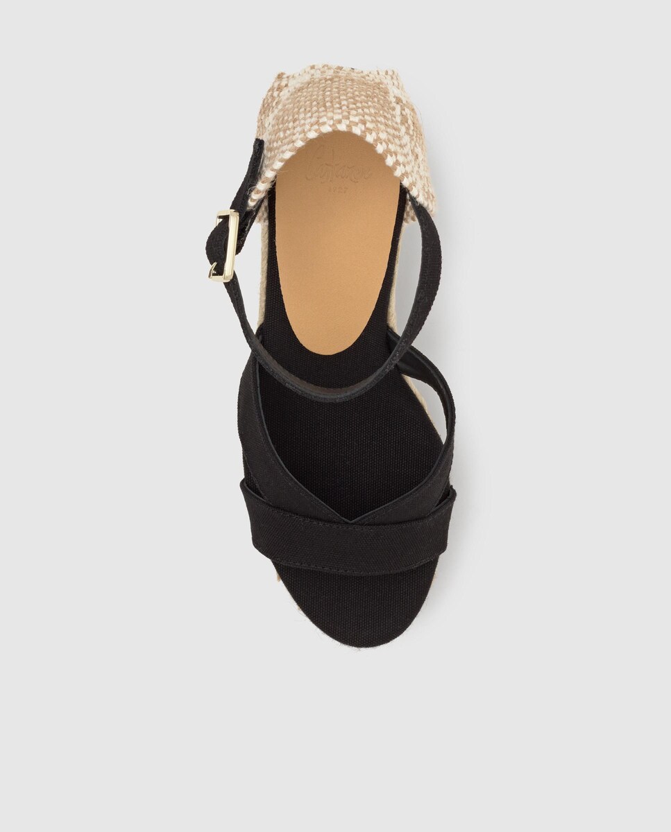 Sandálias de Cunha Bruna em Algodão Orgânico com Fecho de Pulseira Preto-6