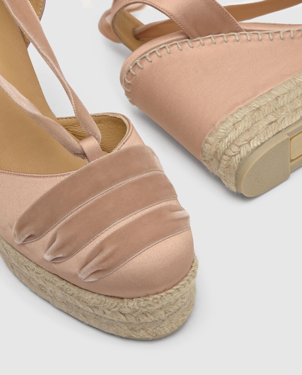 Alpercatas de Cunha Cersei em Cetim com Plataforma Dupla Rosa-claro-5