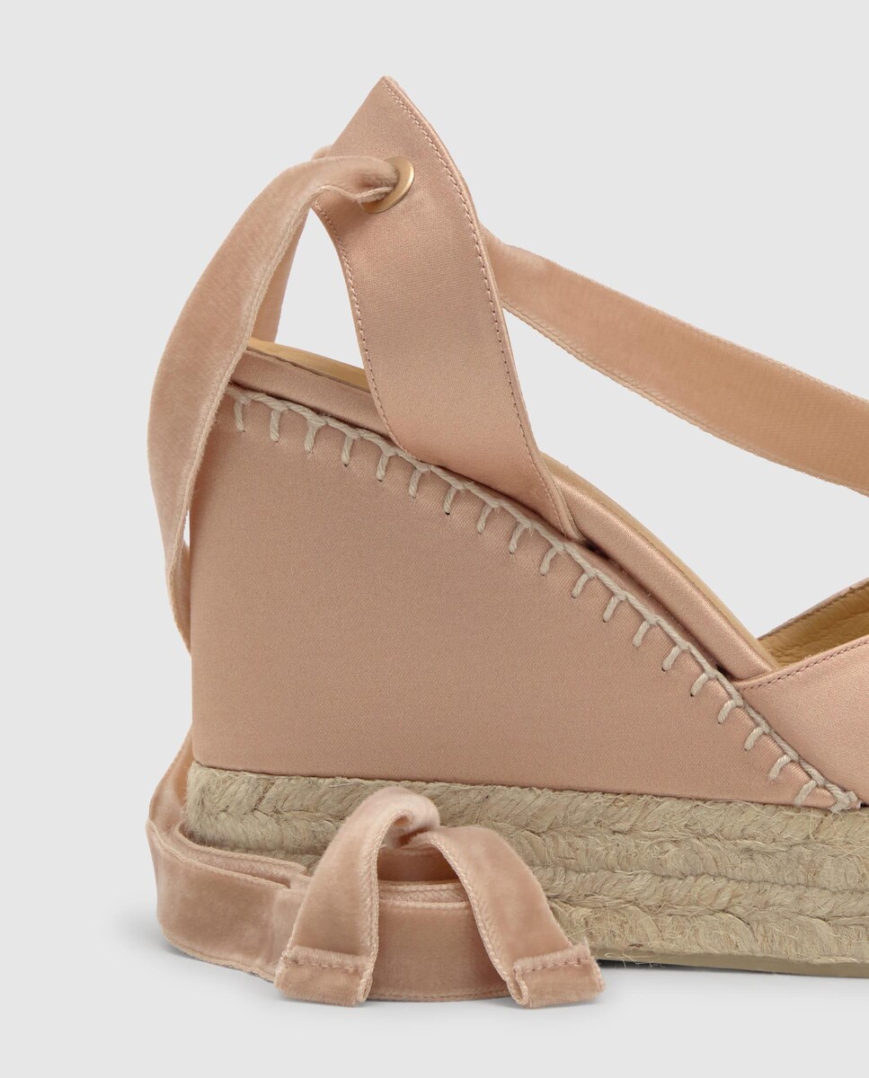 Alpercatas de Cunha Cersei em Cetim com Plataforma Dupla Rosa-claro-4