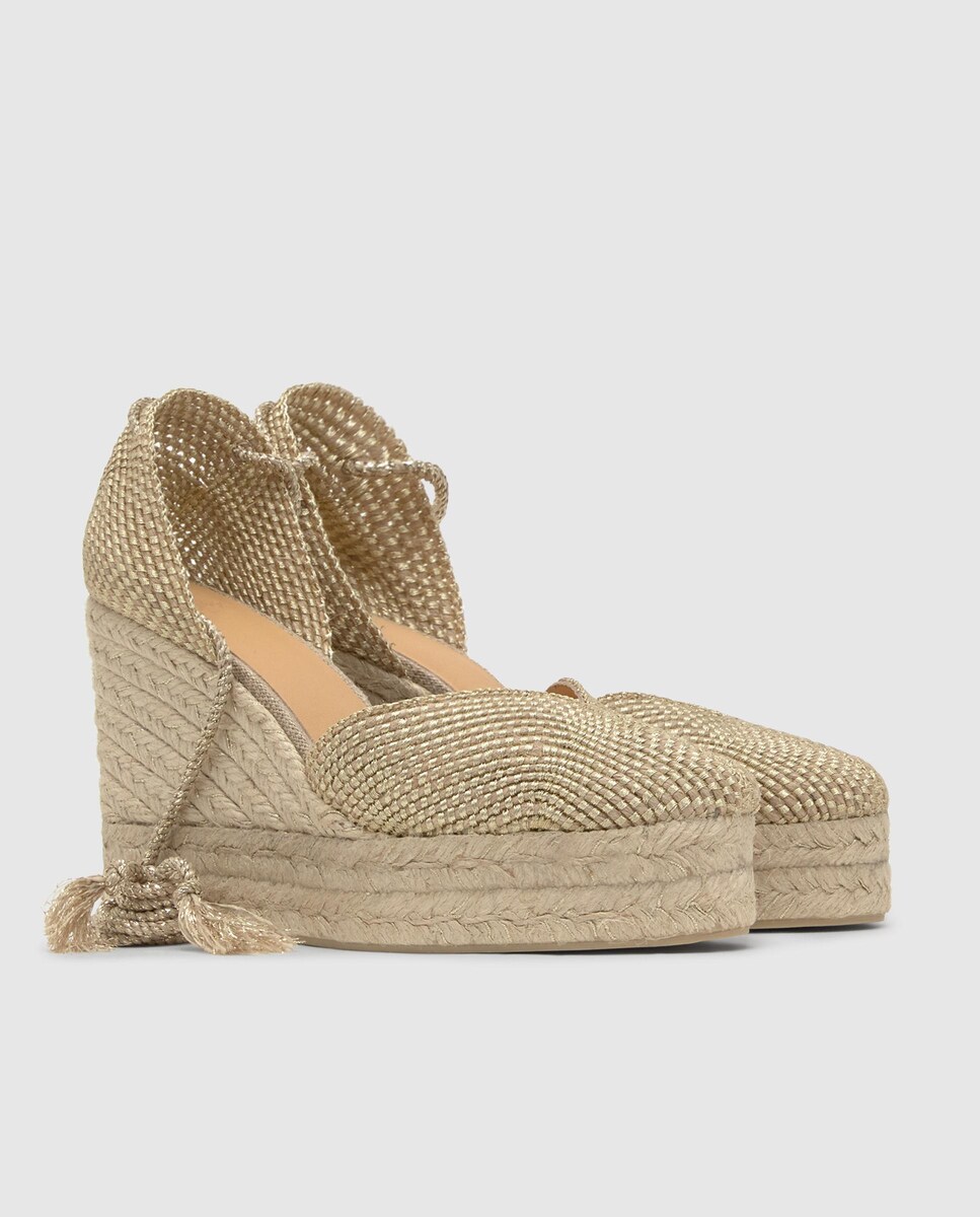 Alpercatas de Cunha Cora com Laçada e Decote em V Bege-3