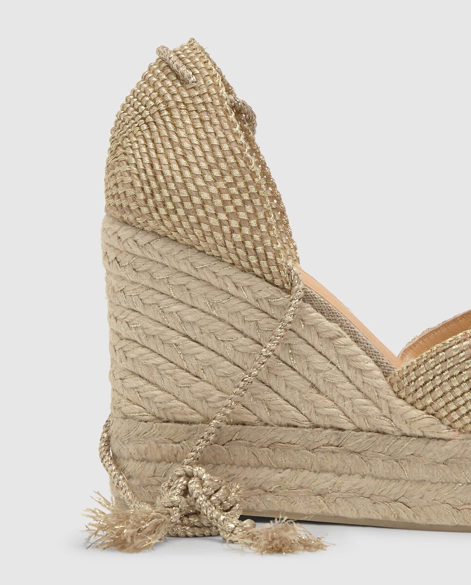 Alpercatas de Cunha Cora com Laçada e Decote em V Bege-4