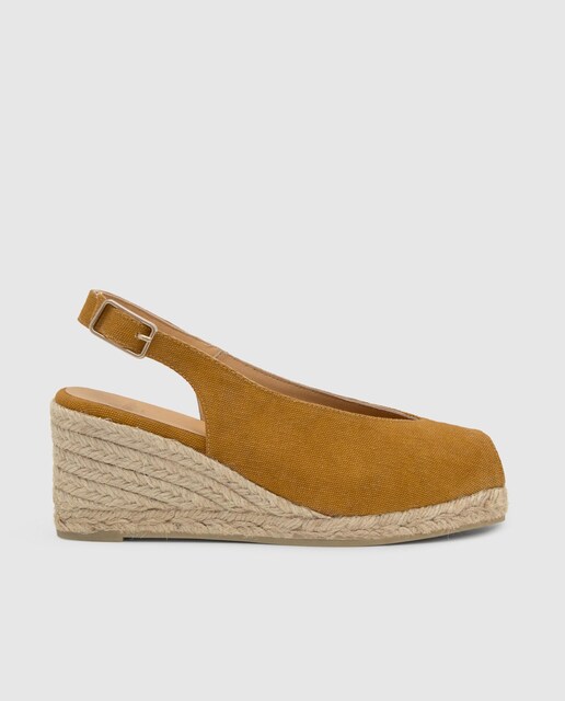 Imagem 0 de Alpercatas de Cunha com o Calcanhar Aberto Diana Estilo Peep-toe em Algodão Orgânico Lavado