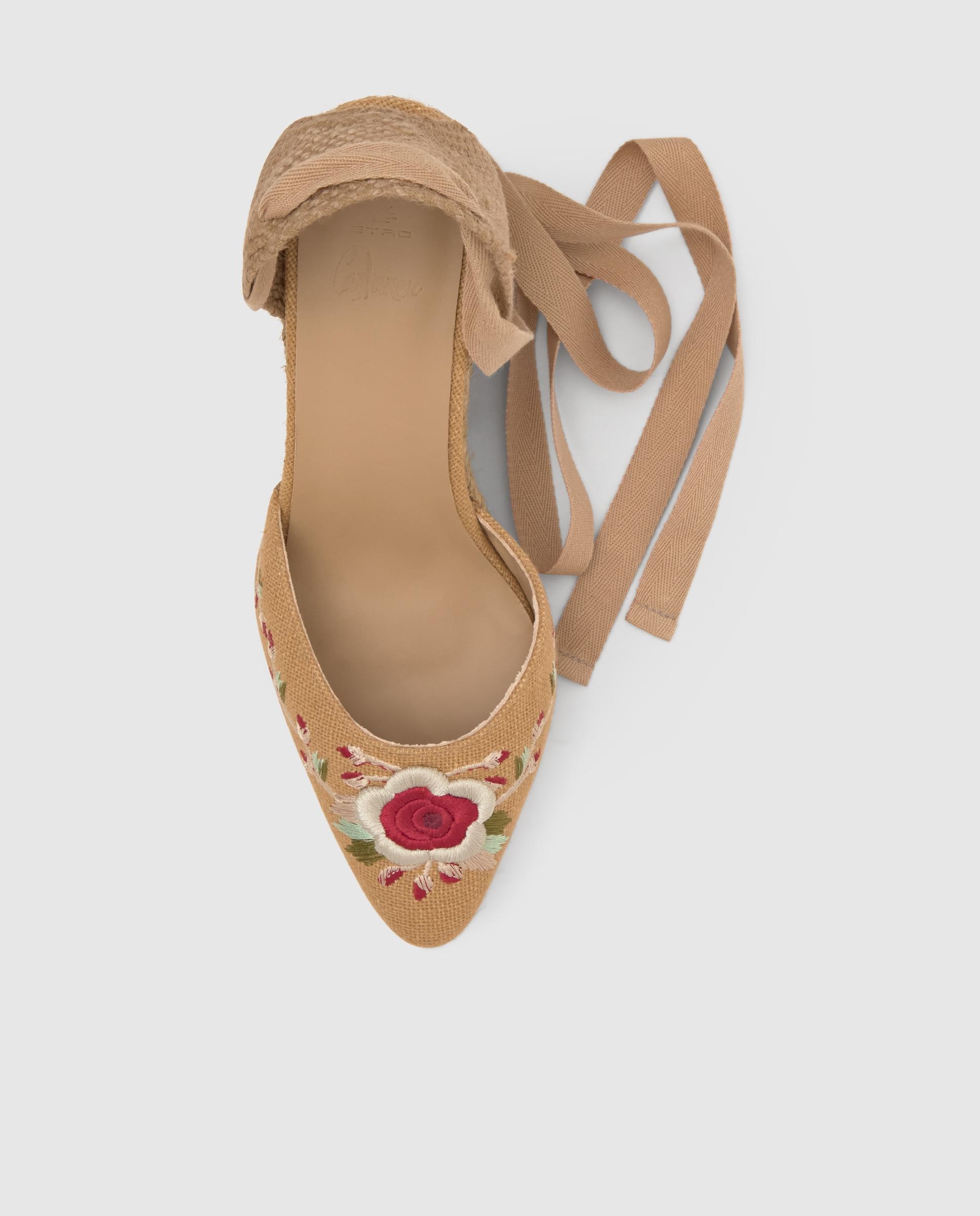 Alpercatas de Cunha Joyce com o Icónico Bordado em Linho By Etro Bege-6