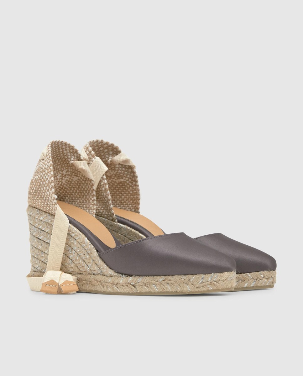 Alpercatas de Cunha Joyce em Cetim com Biqueira Afiada e Fecho de Tiras Castanho-3