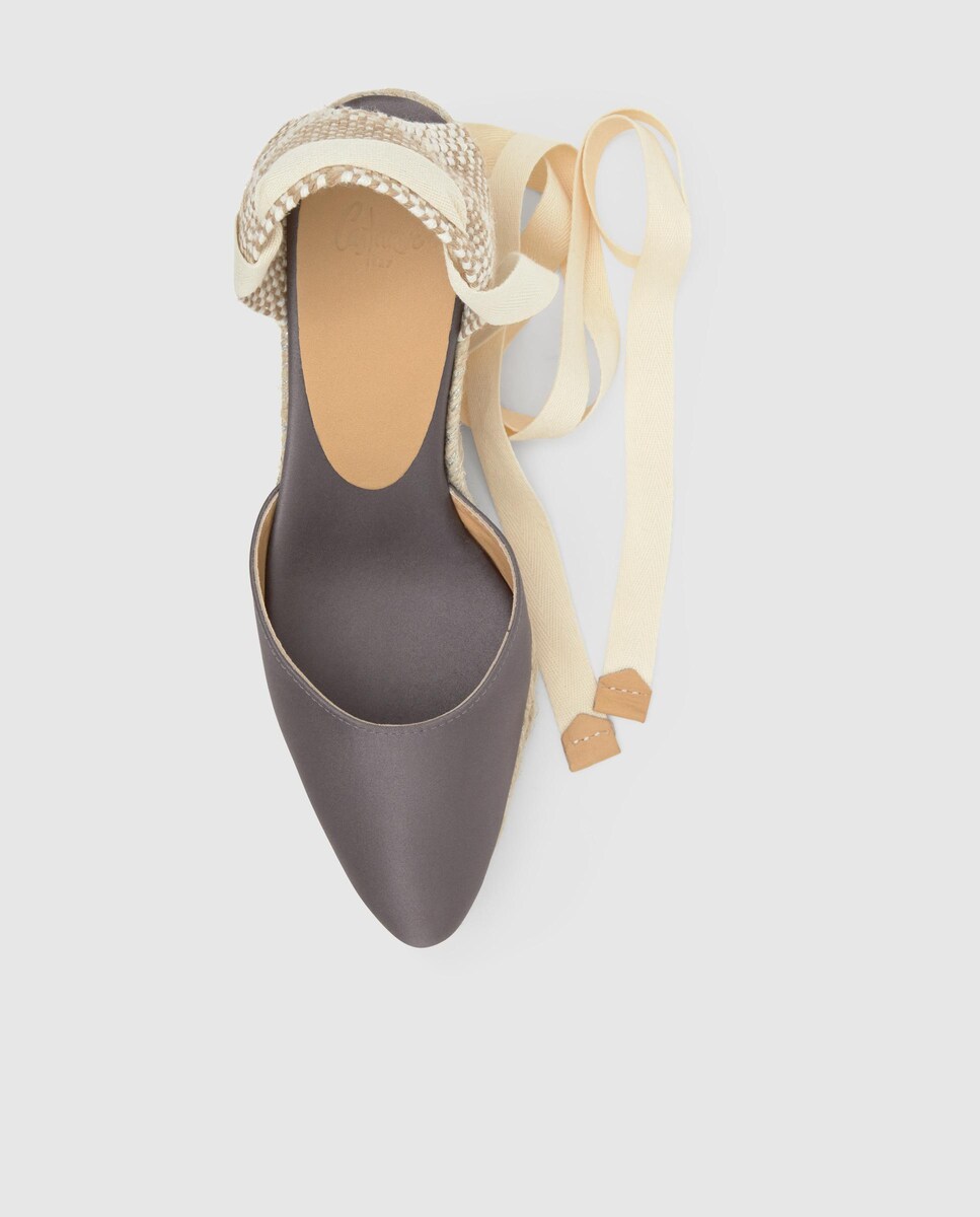 Alpercatas de Cunha Joyce em Cetim com Biqueira Afiada e Fecho de Tiras Castanho-6