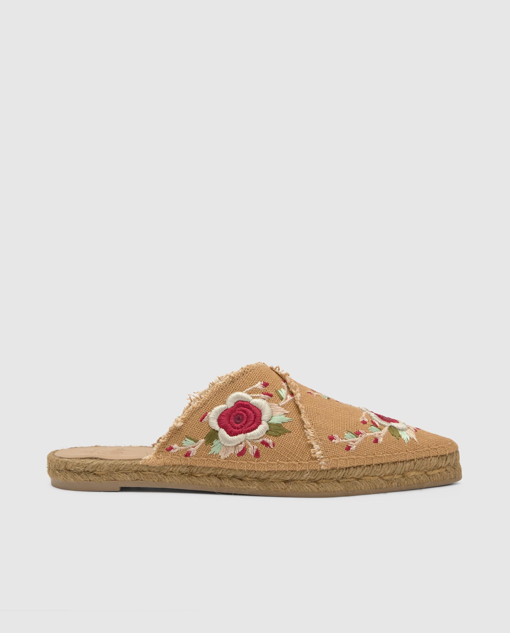 Alpercatas Rasas Rosana Estilo Babucha em Linho Bordado By Etro Camel-1