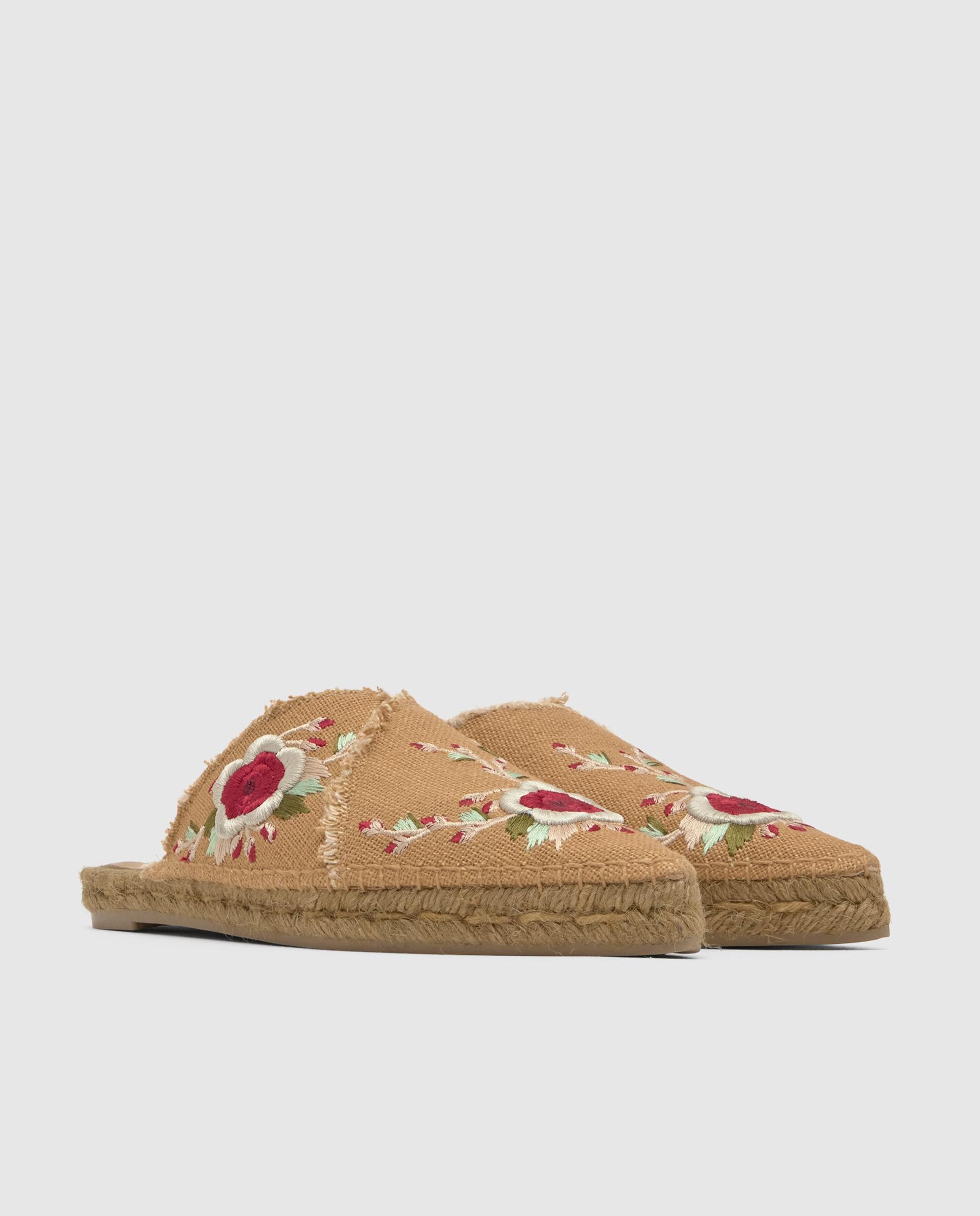 Alpercatas Rasas Rosana Estilo Babucha em Linho Bordado By Etro Camel-3