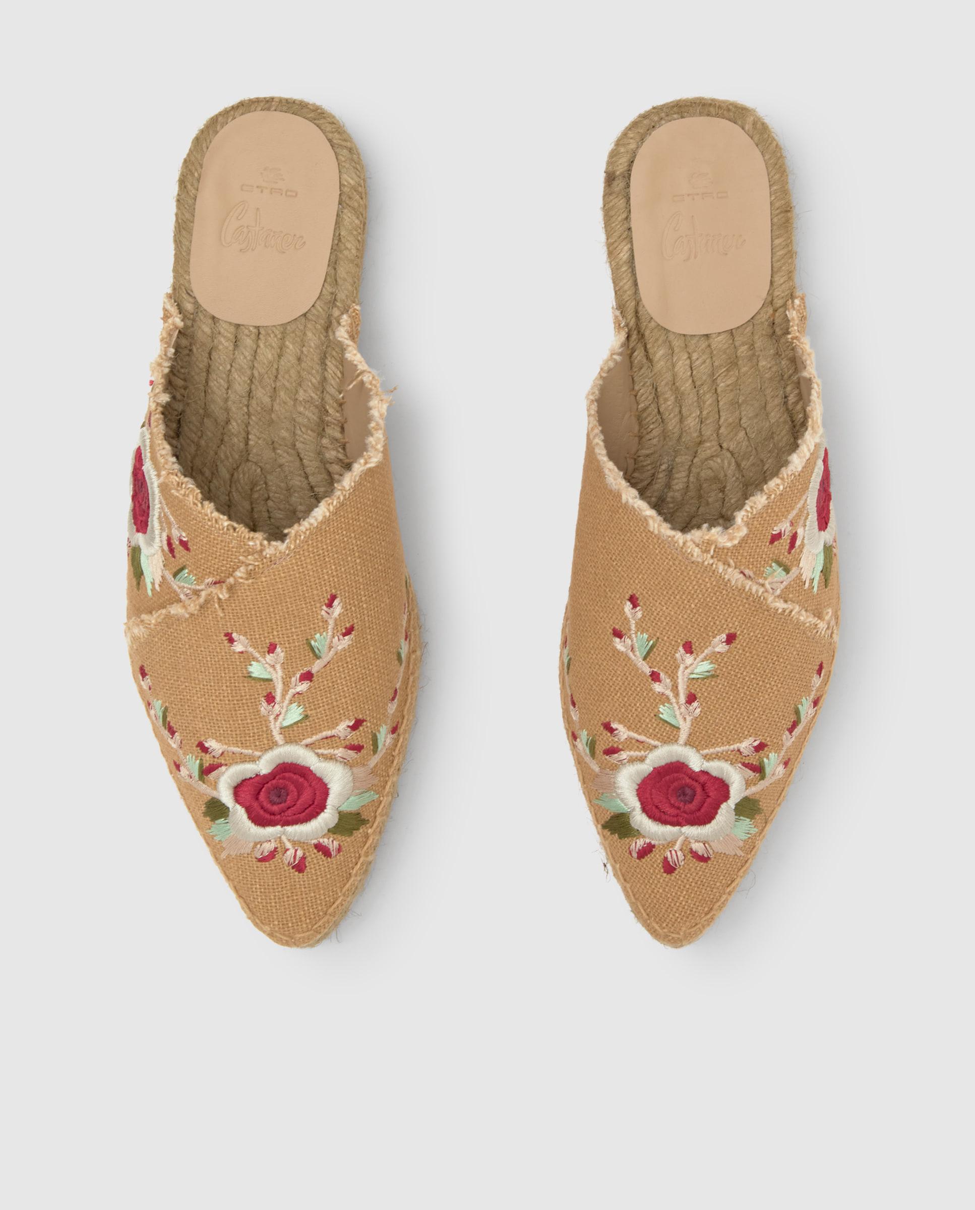 Alpercatas Rasas Rosana Estilo Babucha em Linho Bordado By Etro Camel-4