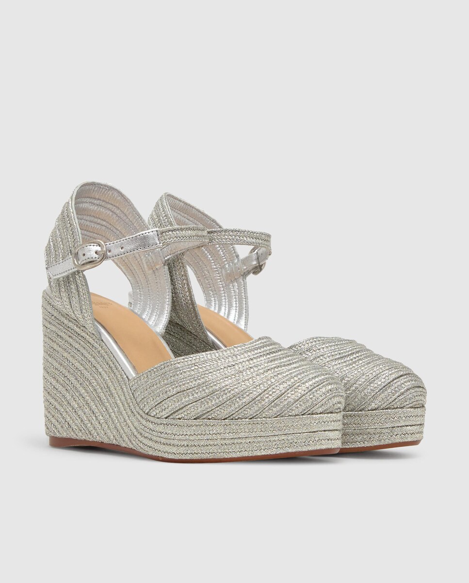 Alpercatas de Cunha Carolyn Entrançadas com Fecho de Pulseira Prateado-3