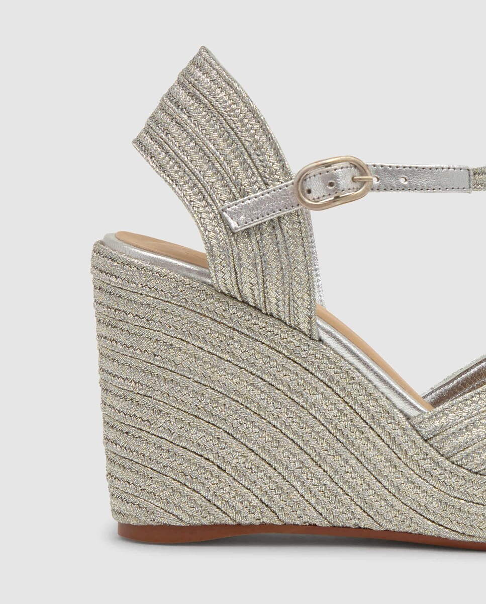 Alpercatas de Cunha Carolyn Entrançadas com Fecho de Pulseira Prateado-4