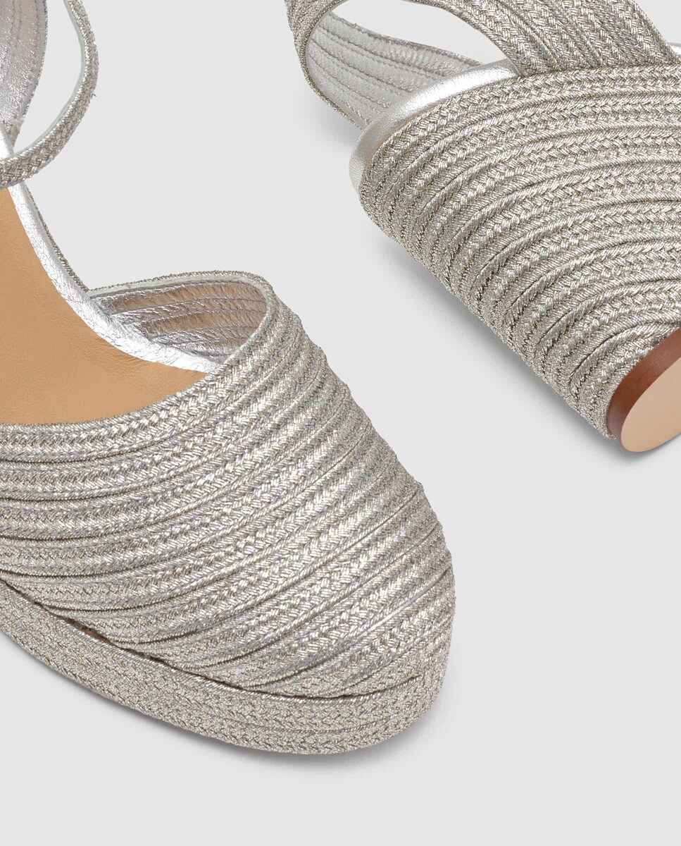 Alpercatas de Cunha Carolyn Entrançadas com Fecho de Pulseira Prateado-5