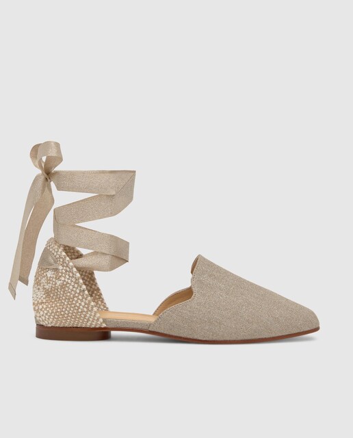 Imagem 0 de Alpercatas Rasas Gilda em Linho Metalizado com Fecho de Laço