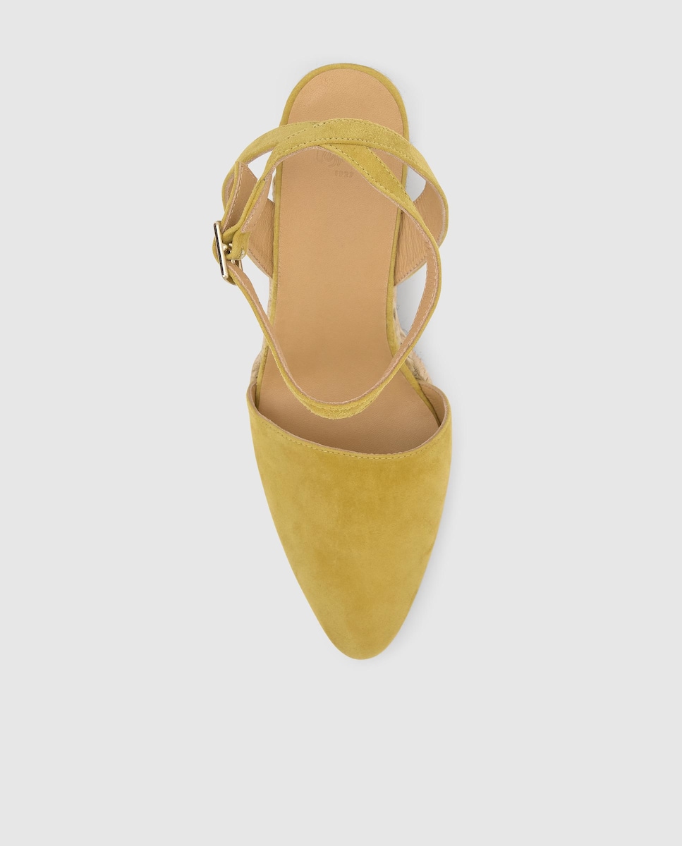 Alpercatas de Cunha Judi em Camurça com Biqueira Afiada e Fecho de Pulseira Amarelo-6