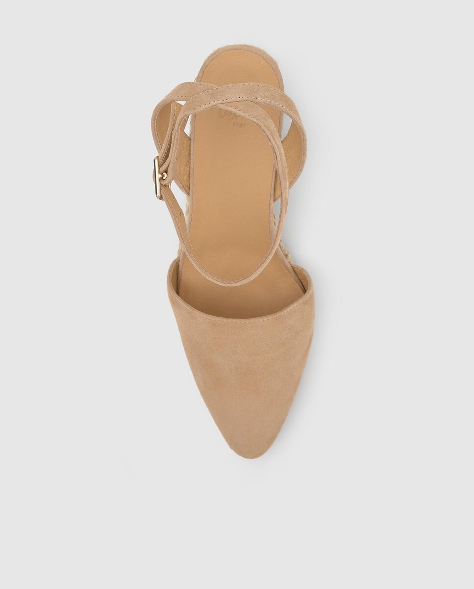 Alpercatas de Cunha Judi em Camurça com Biqueira Afiada e Fecho de Pulseira Bege-6