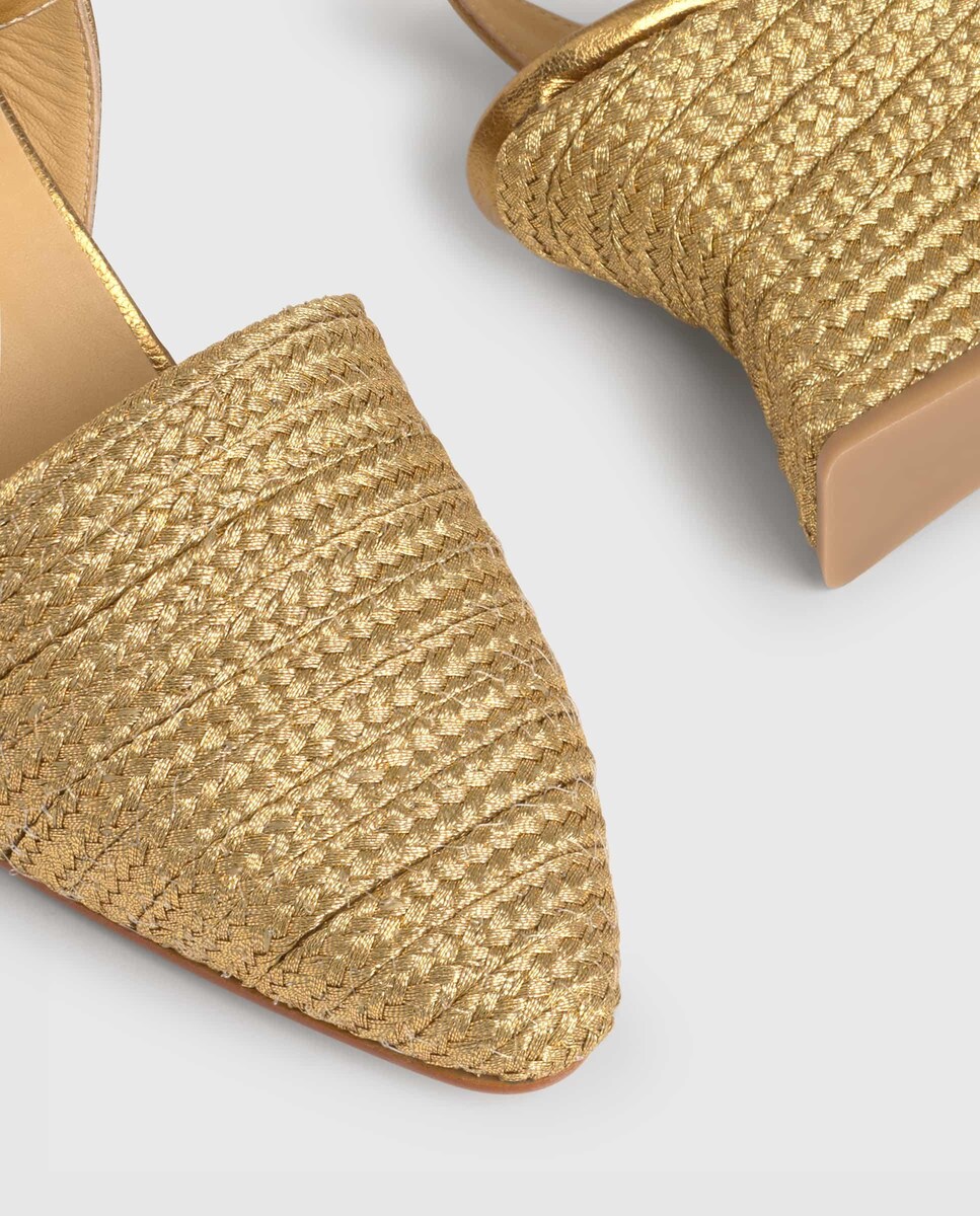 Alpercatas de Cunha Julia Entrançada e Biqueira Afiada Dourado-5