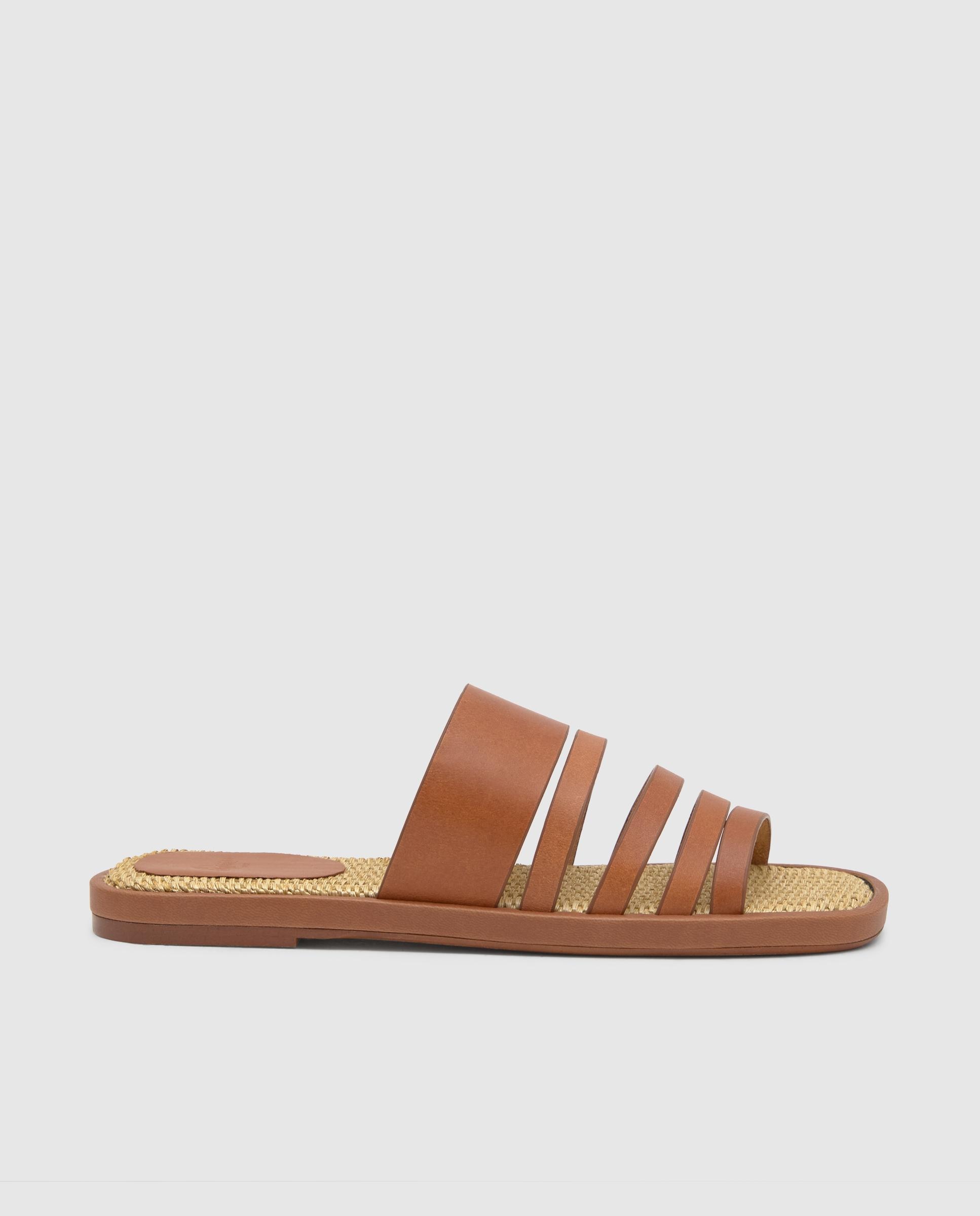 Sandálias Rasas Slip-on Paloma em Napa Castanho-1