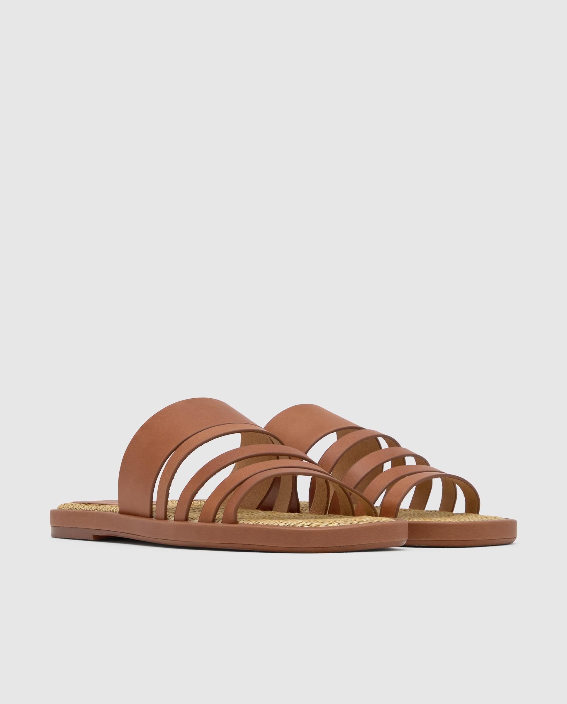 Sandálias Rasas Slip-on Paloma em Napa Castanho-3