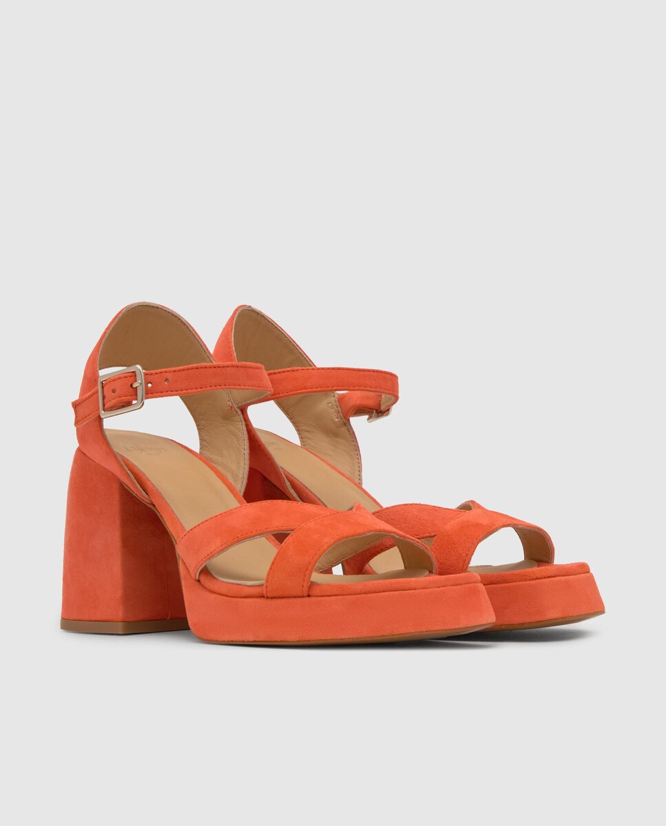 Sandálias de Salto Vero em Camurça com Fecho de Fivela Laranja-3