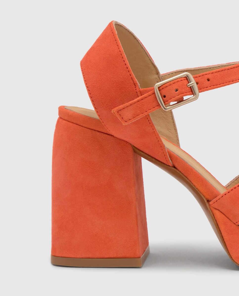 Sandálias de Salto Vero em Camurça com Fecho de Fivela Laranja-4