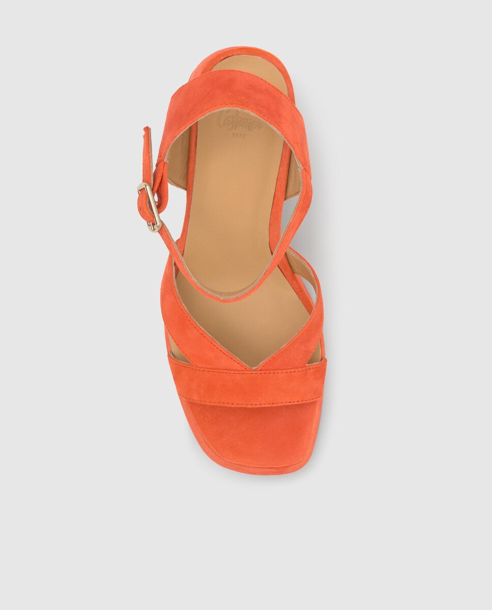 Sandálias de Salto Vero em Camurça com Fecho de Fivela Laranja-6