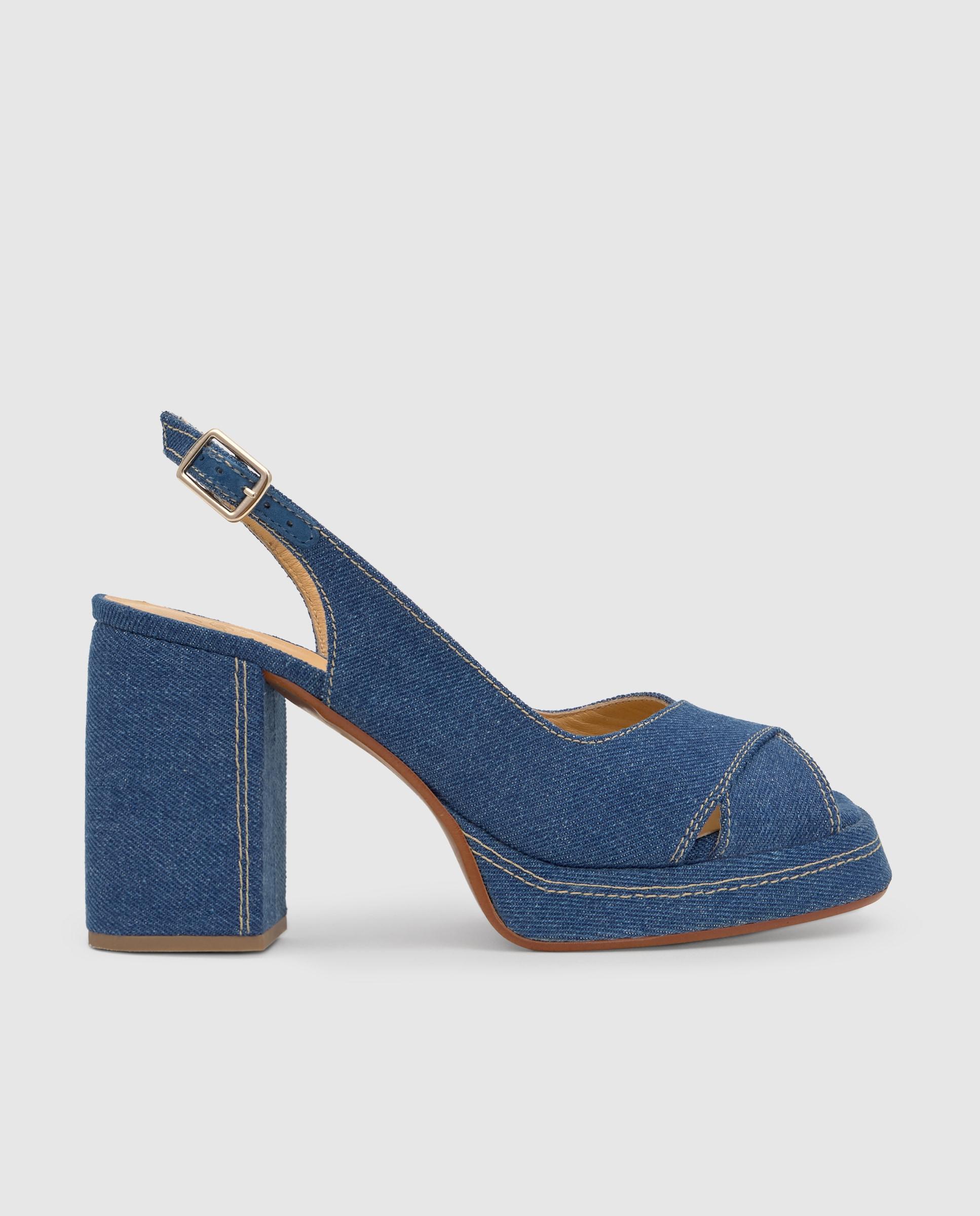 Sandálias de Salto com o Calcanhar Aberto Vania Estilo Peep-toe em Denim Azul denim-1