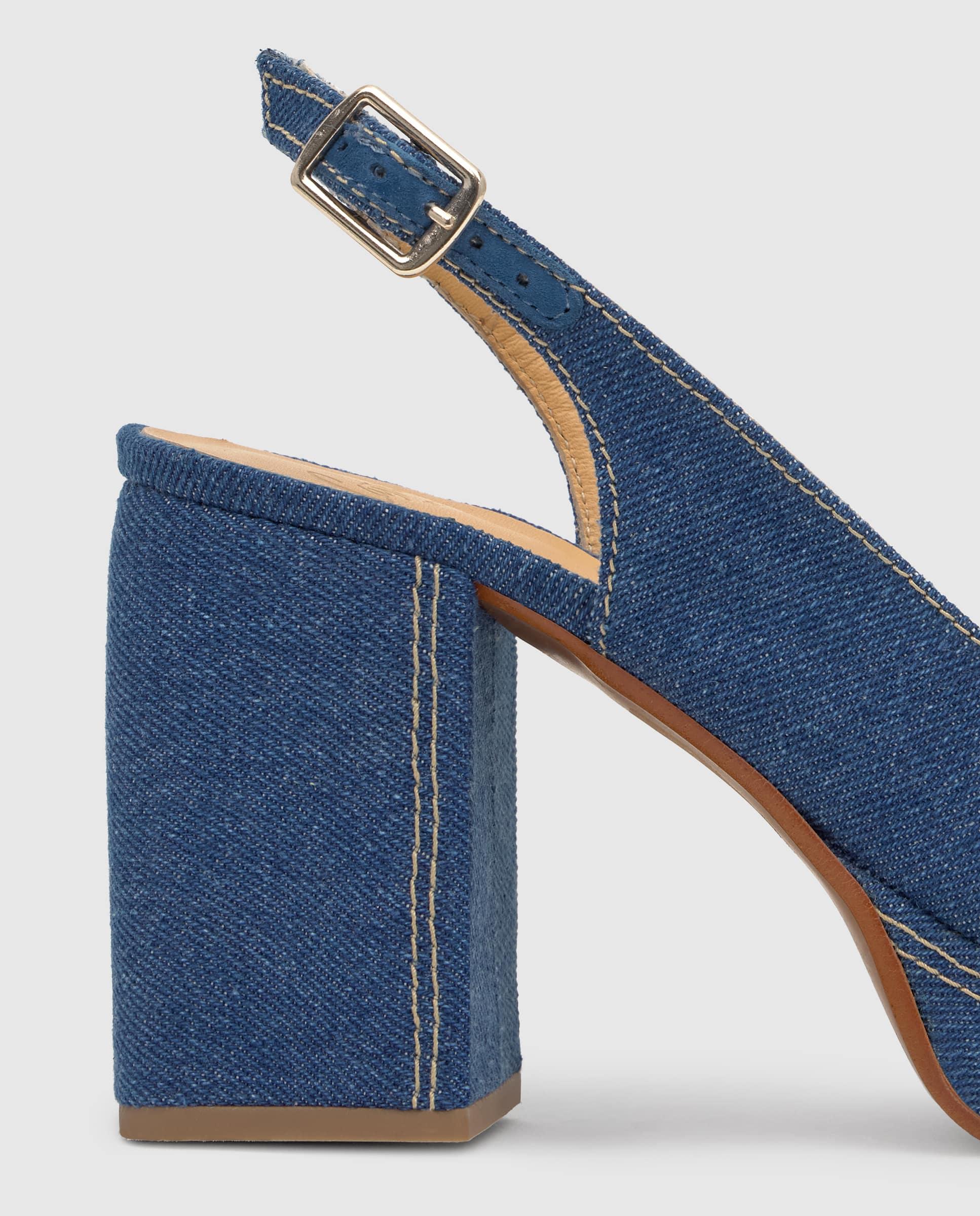 Sandálias de Salto com o Calcanhar Aberto Vania Estilo Peep-toe em Denim Azul denim-4