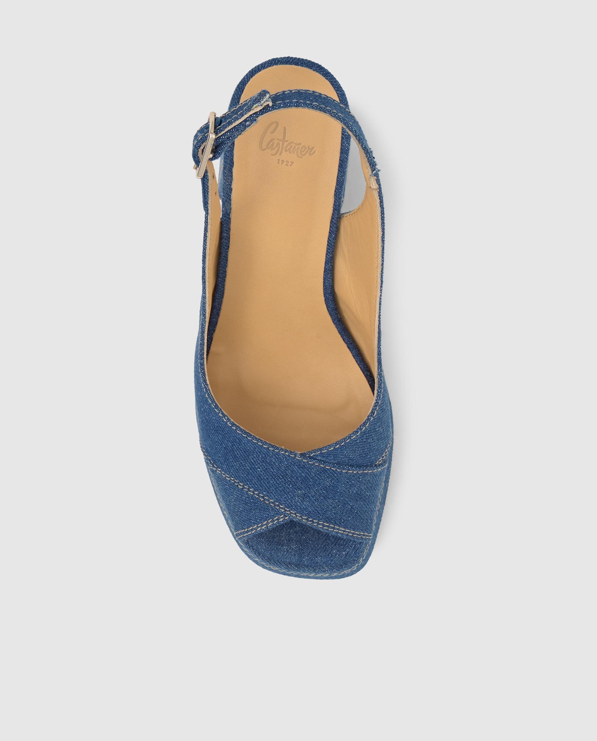 Sandálias de Salto com o Calcanhar Aberto Vania Estilo Peep-toe em Denim Azul denim-6