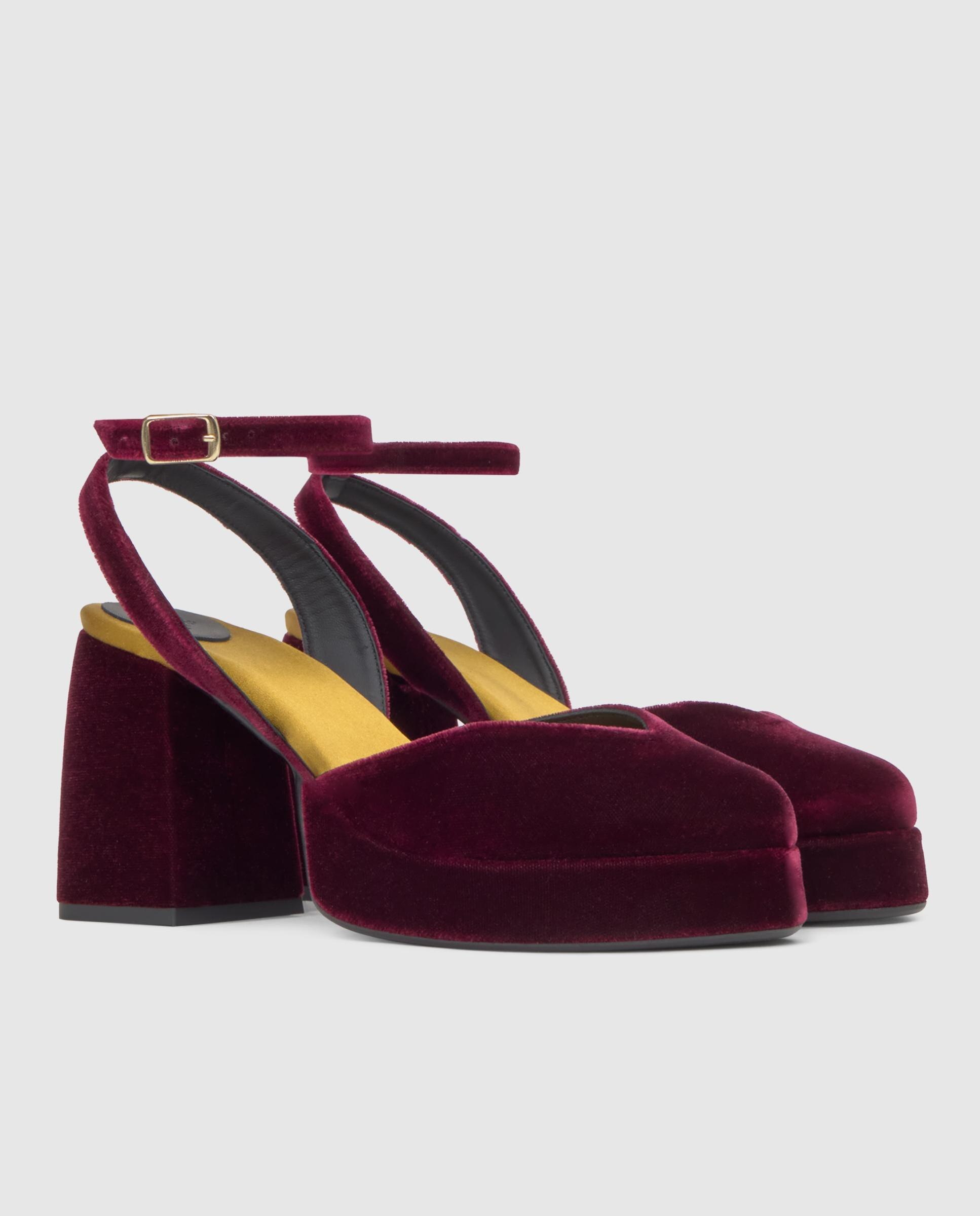 Sapatos de Salto em Veludo com Fecho de Fivela Bordeaux-2