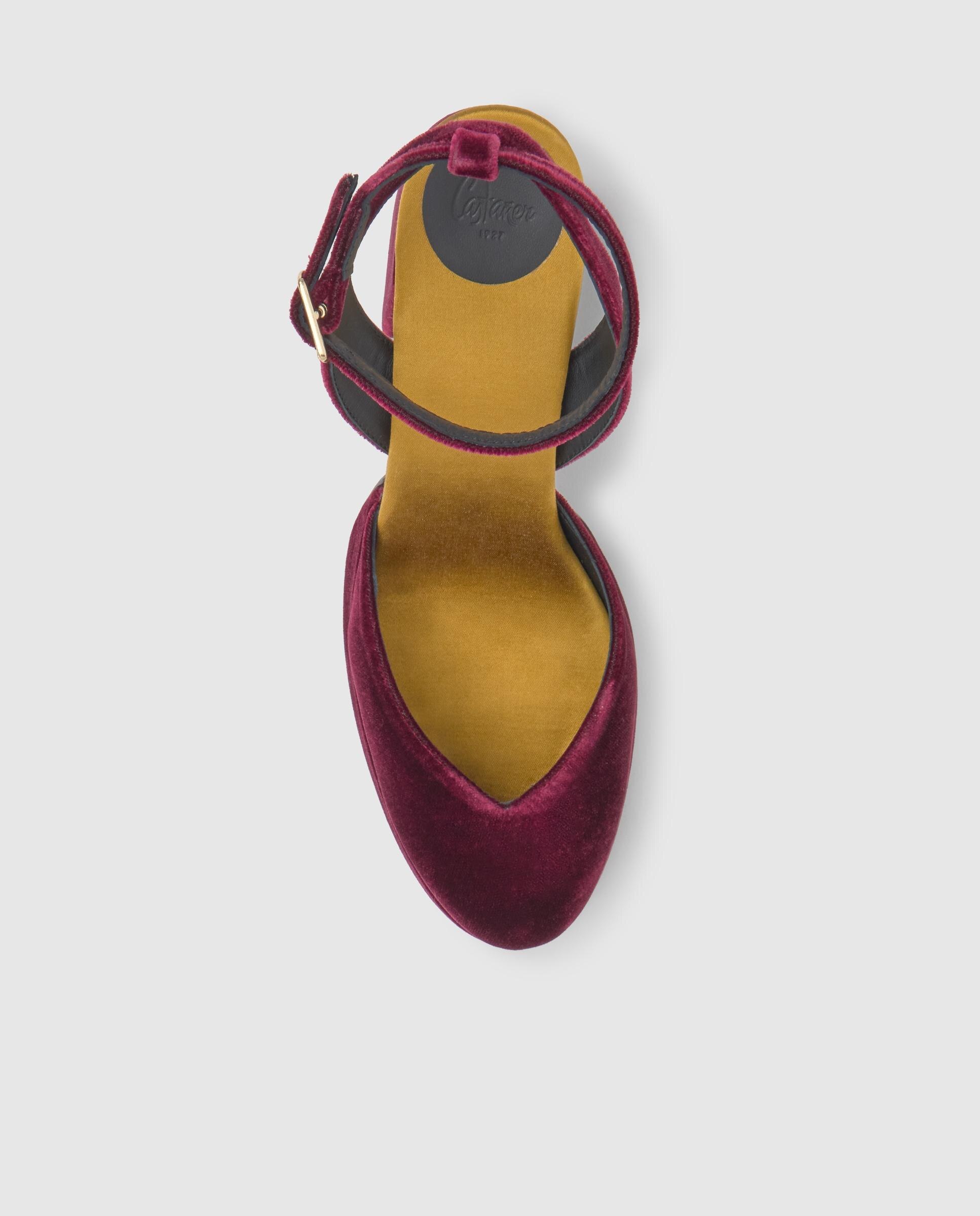 Sapatos de Salto em Veludo com Fecho de Fivela Bordeaux-5