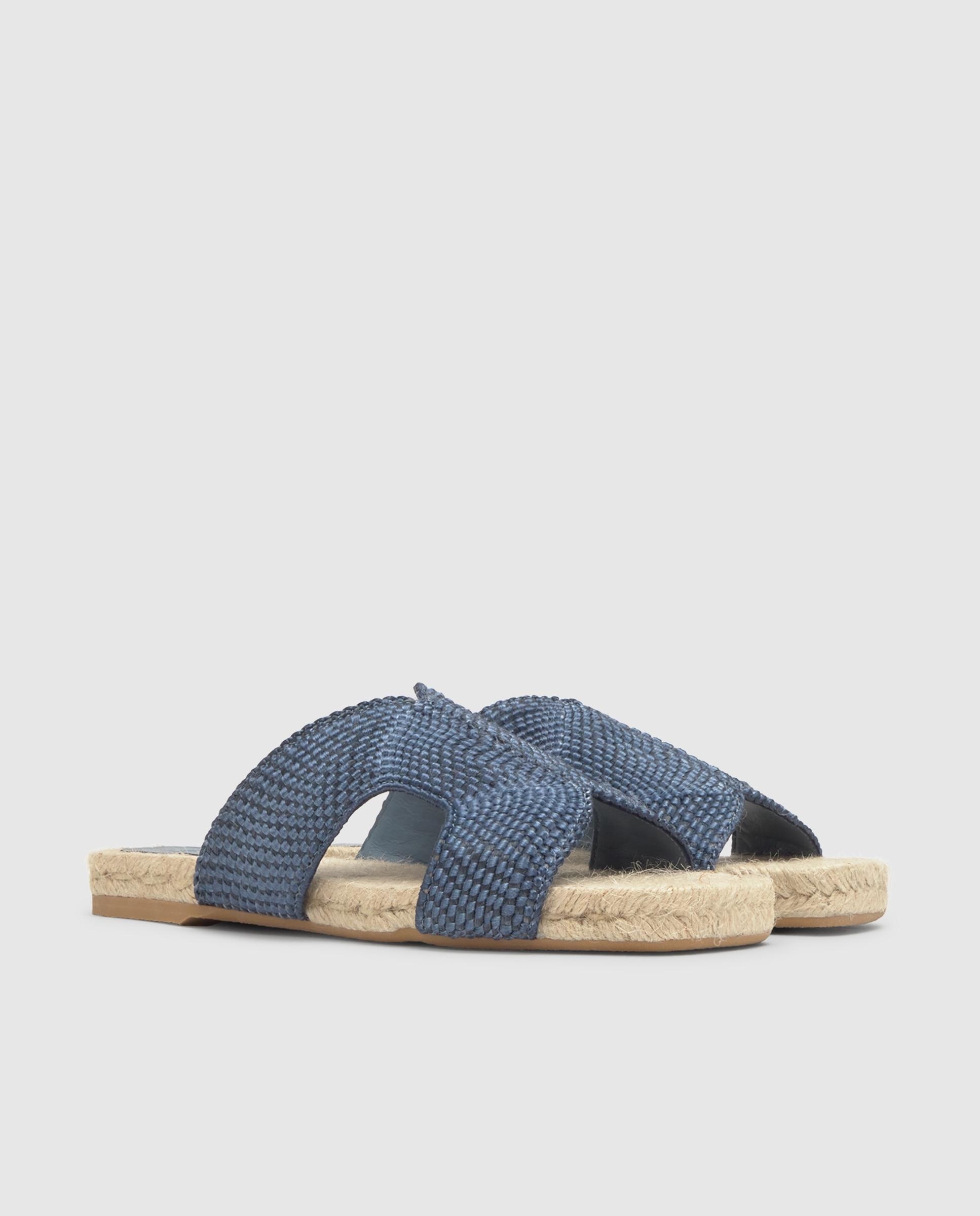 Sandálias de Pala Pura Entrançadas com Sola de Juta Cosida À Mão Azul denim-3