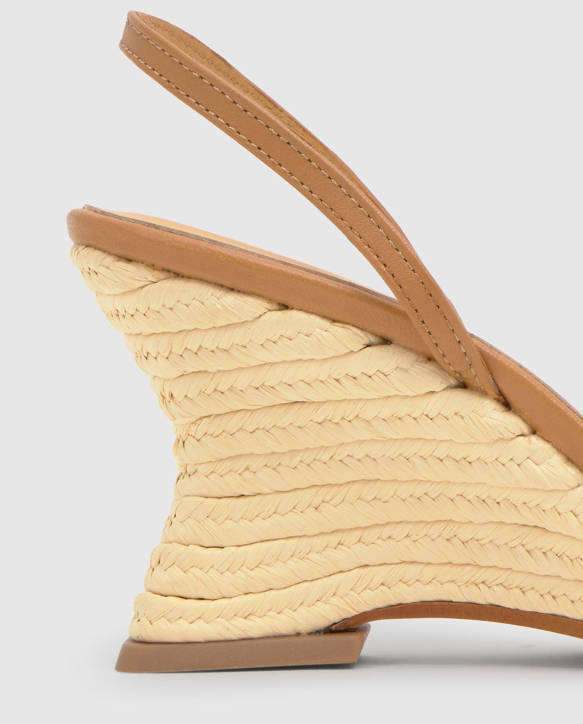 Mules de Salto com o Calcanhar Aberto Johana em Ráfia Natural Bordada Multicolor-4