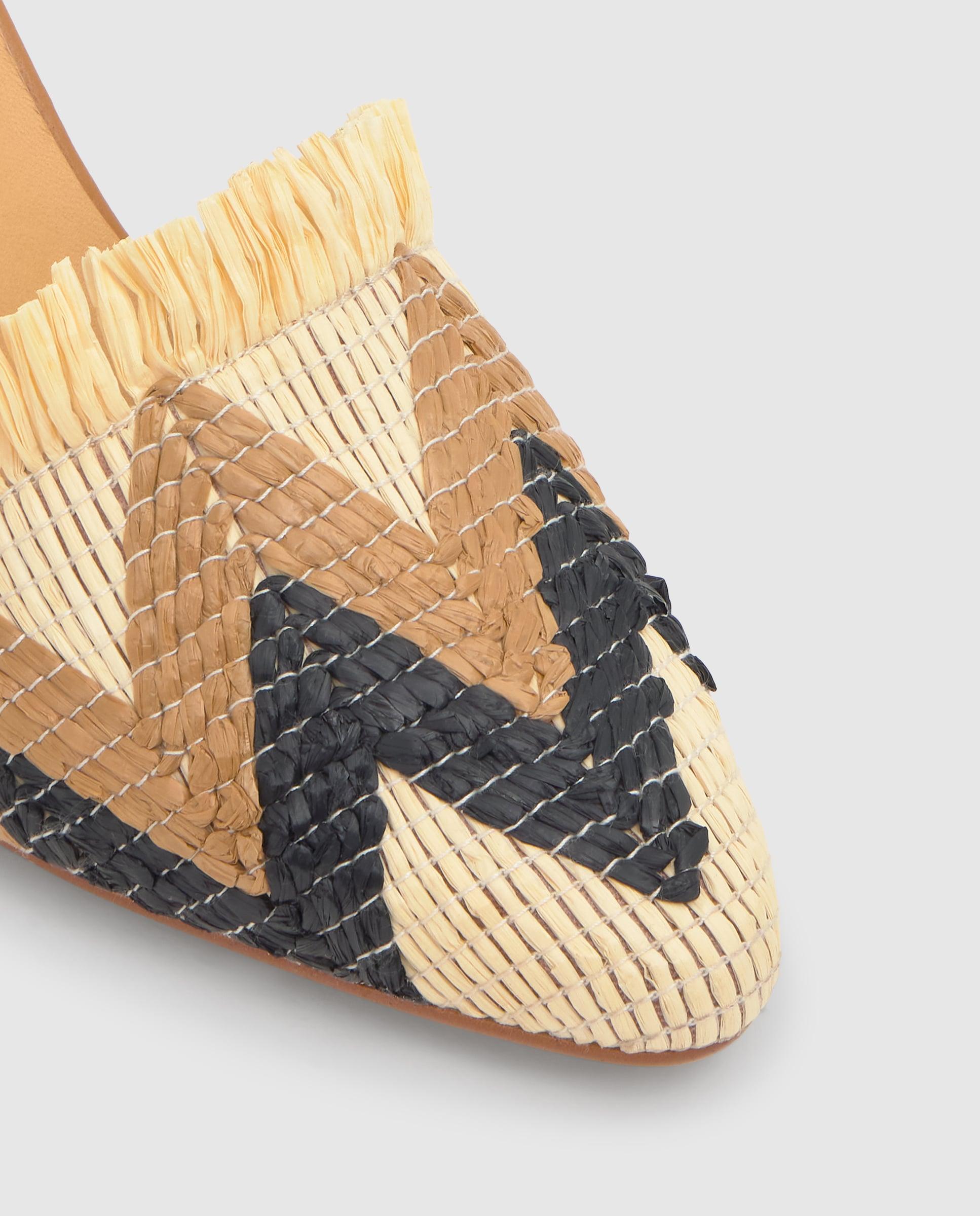 Mules de Salto com o Calcanhar Aberto Johana em Ráfia Natural Bordada Multicolor-5