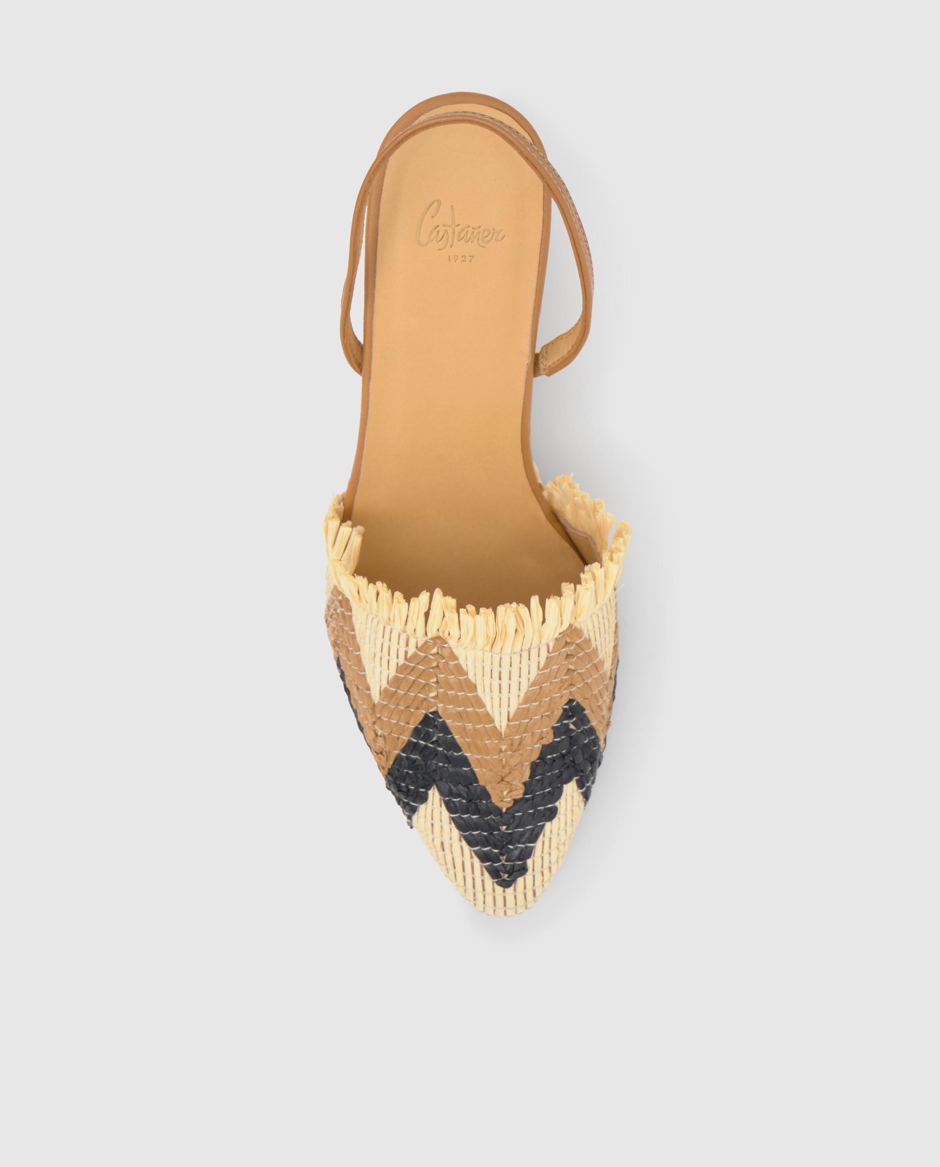 Mules de Salto com o Calcanhar Aberto Johana em Ráfia Natural Bordada Multicolor-6