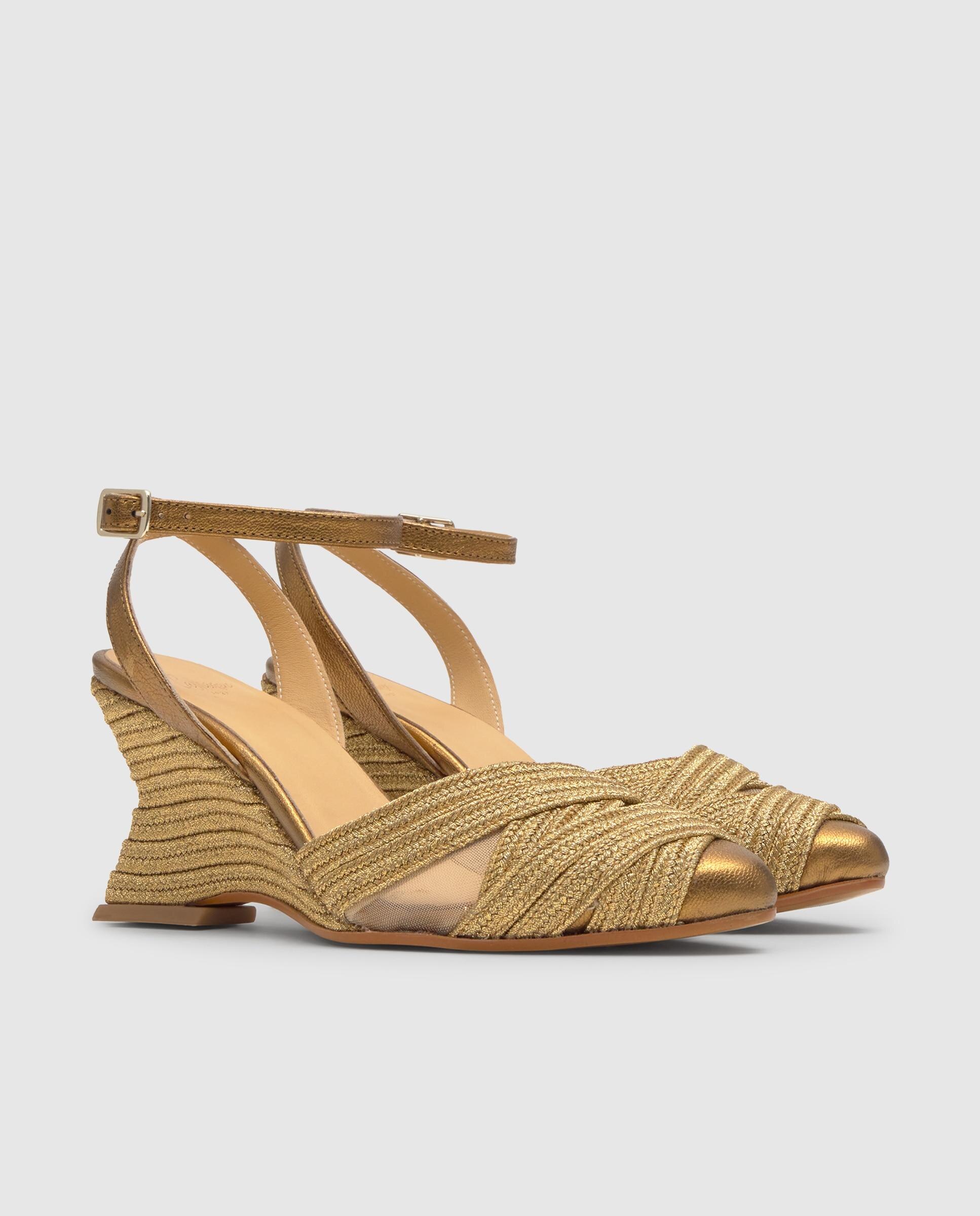 Sapatos de Salto Joy com Cunha e Fecho de Fivela Ouro-3