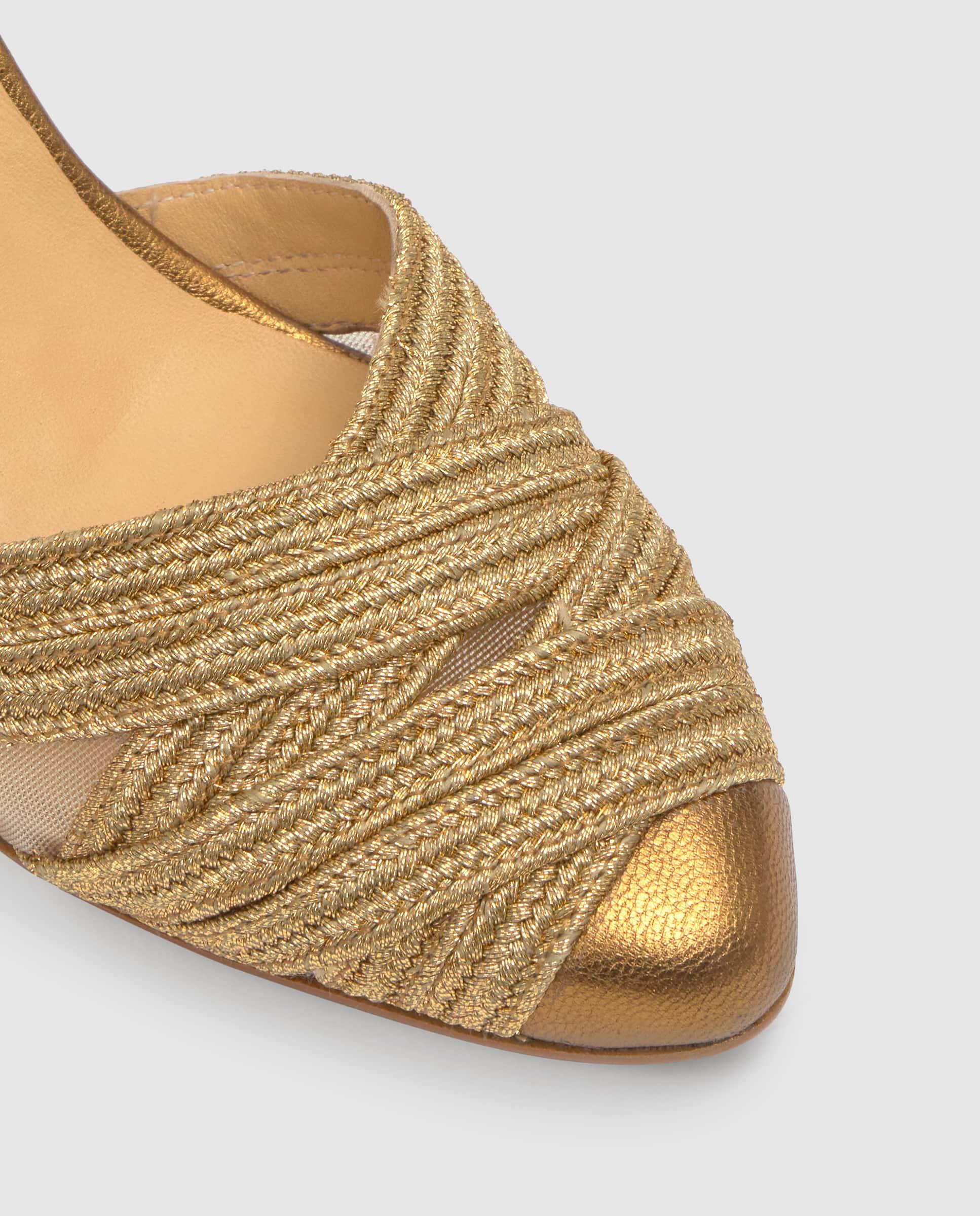Sapatos de Salto Joy com Cunha e Fecho de Fivela Ouro-5