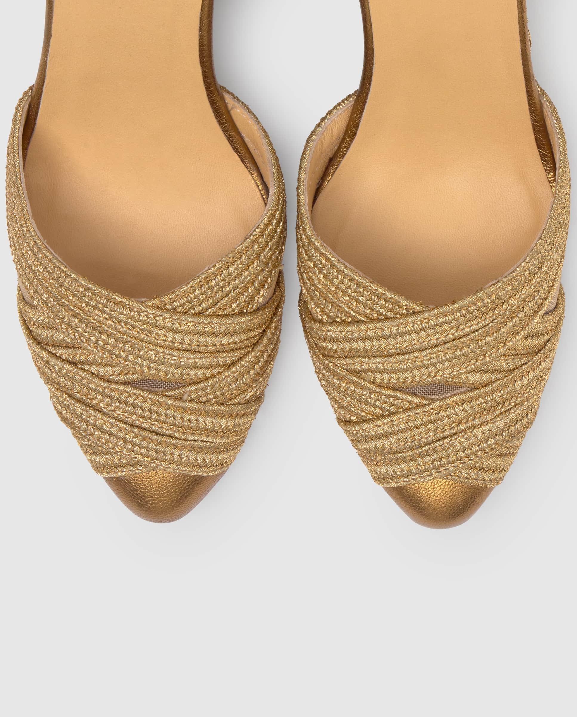 Sapatos de Salto Joy com Cunha e Fecho de Fivela Ouro-5