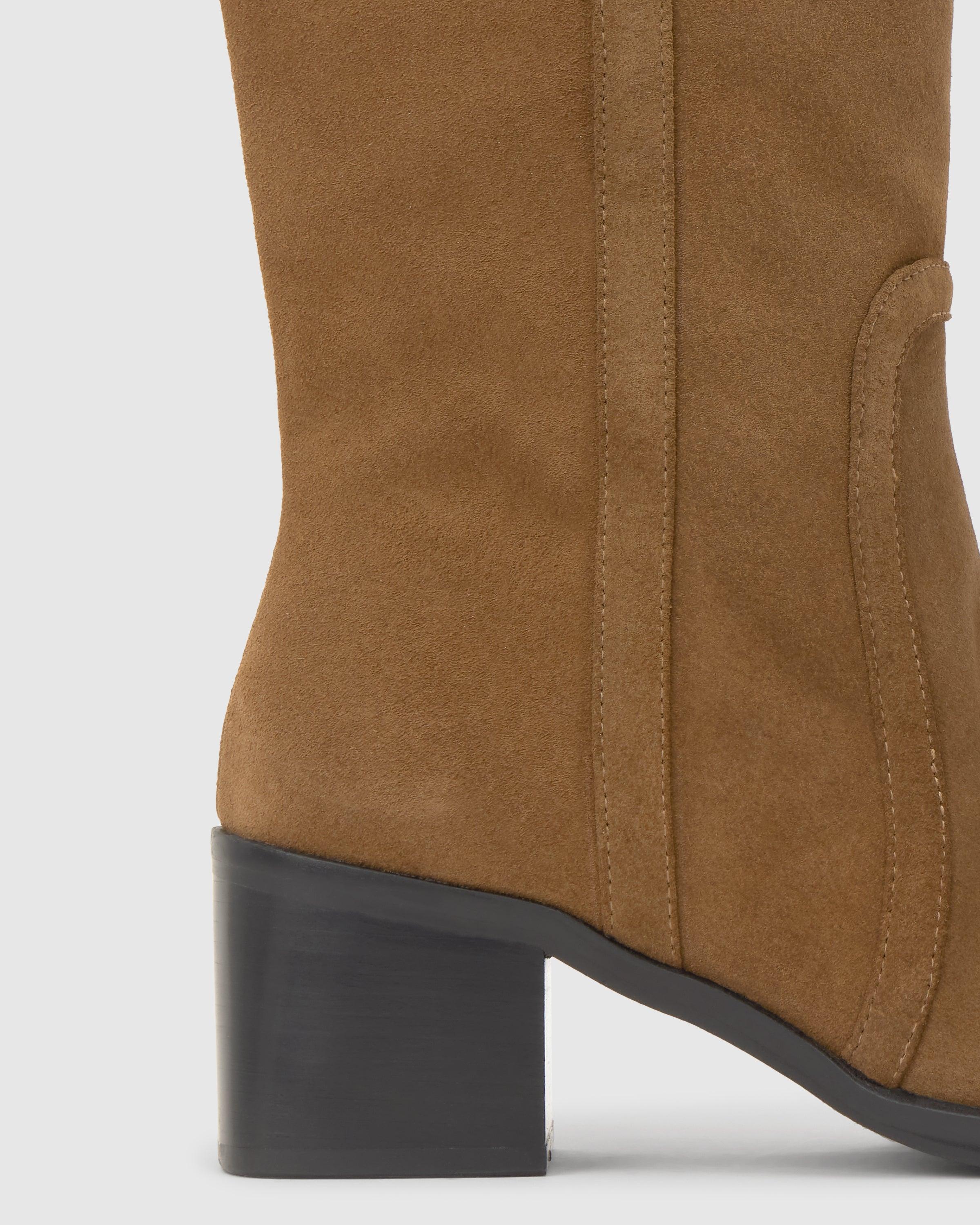 Botas Nimba em Camurça com Salto e Fecho Zip Castanho-claro-3