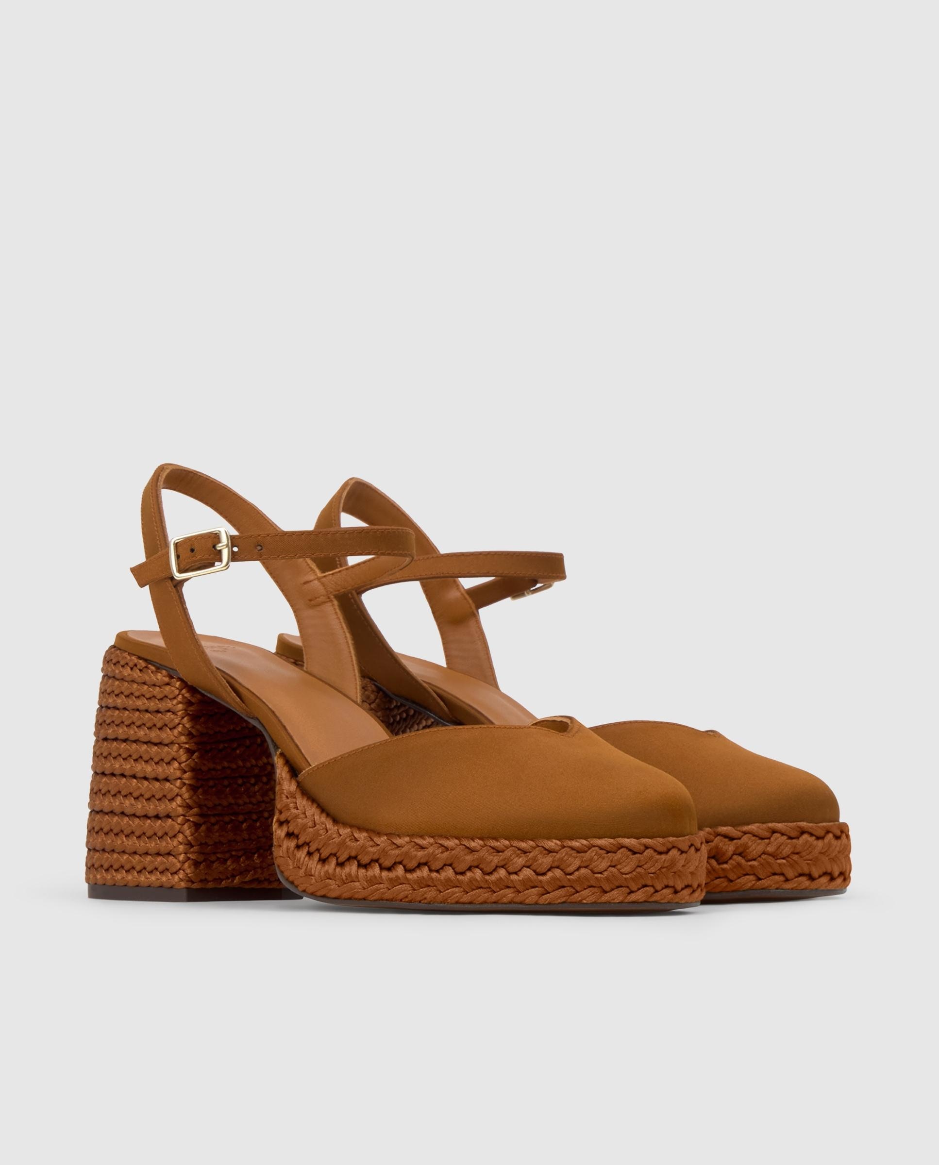 Sapatos de Salto Vilnia em Cetim com Tacão Castanho-2