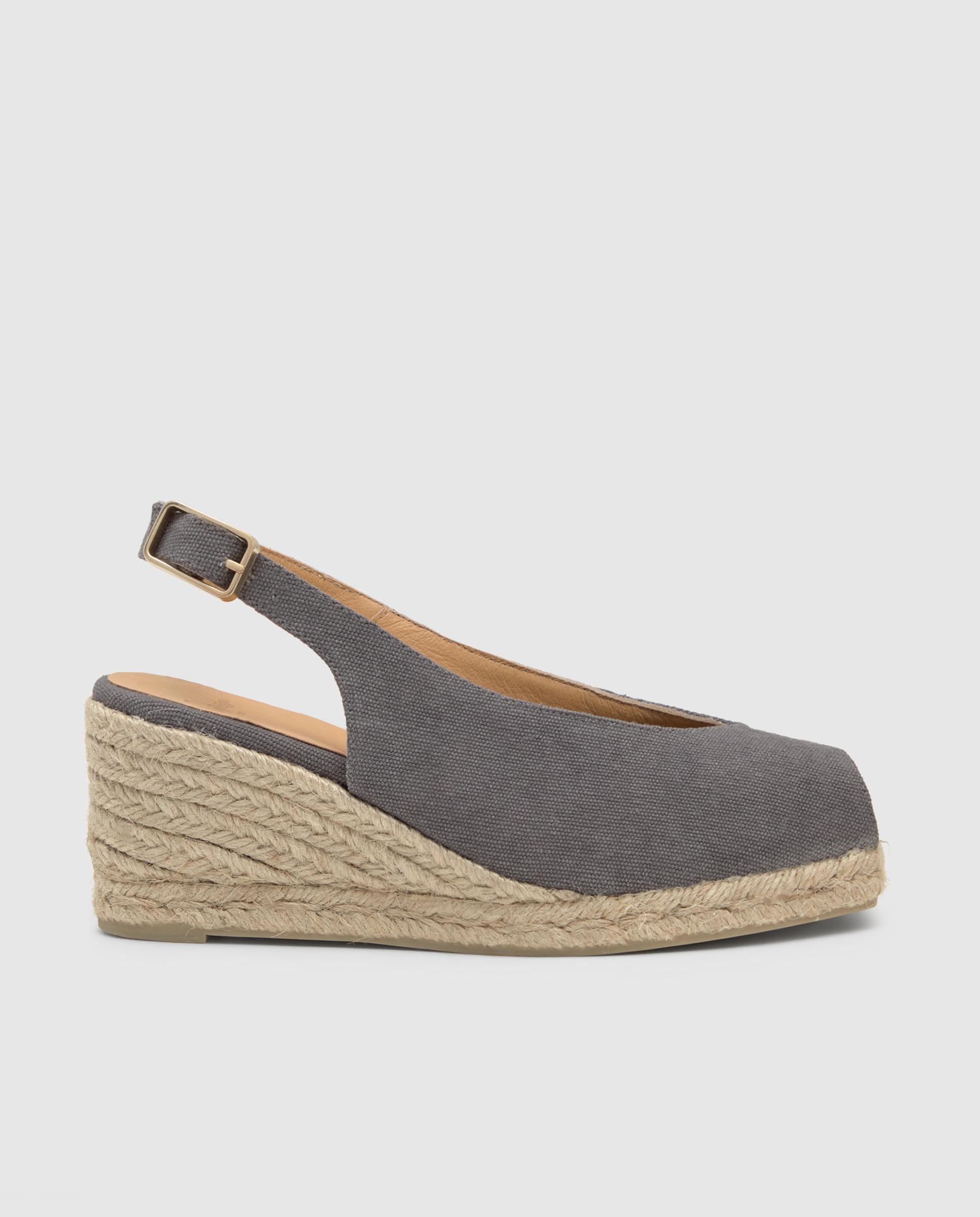 Alpercatas de Cunha com o Calcanhar Aberto Diana Estilo Peep-toe em Algodão Orgânico Lavado Cinzento-escuro-1