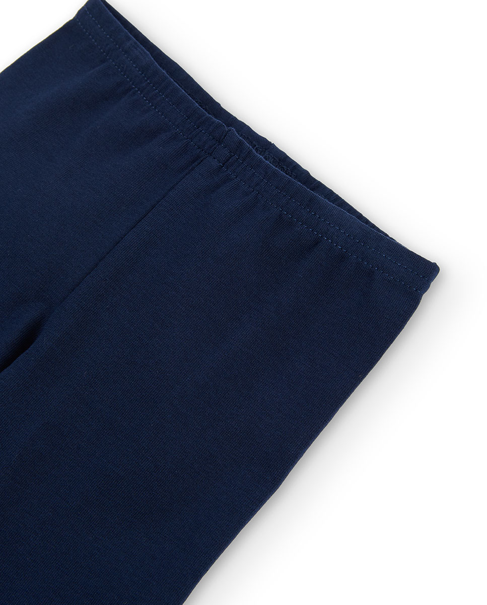 Leggings para Bebé Lisas de Algodão Azul-marinho-3