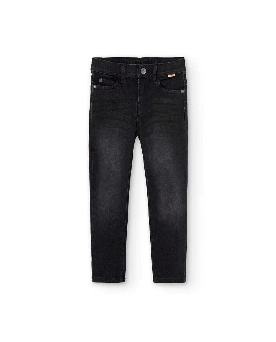 Jeans Infantil Cinco Bolsos com Fecho de Botão e Fecho Zip Preto-1