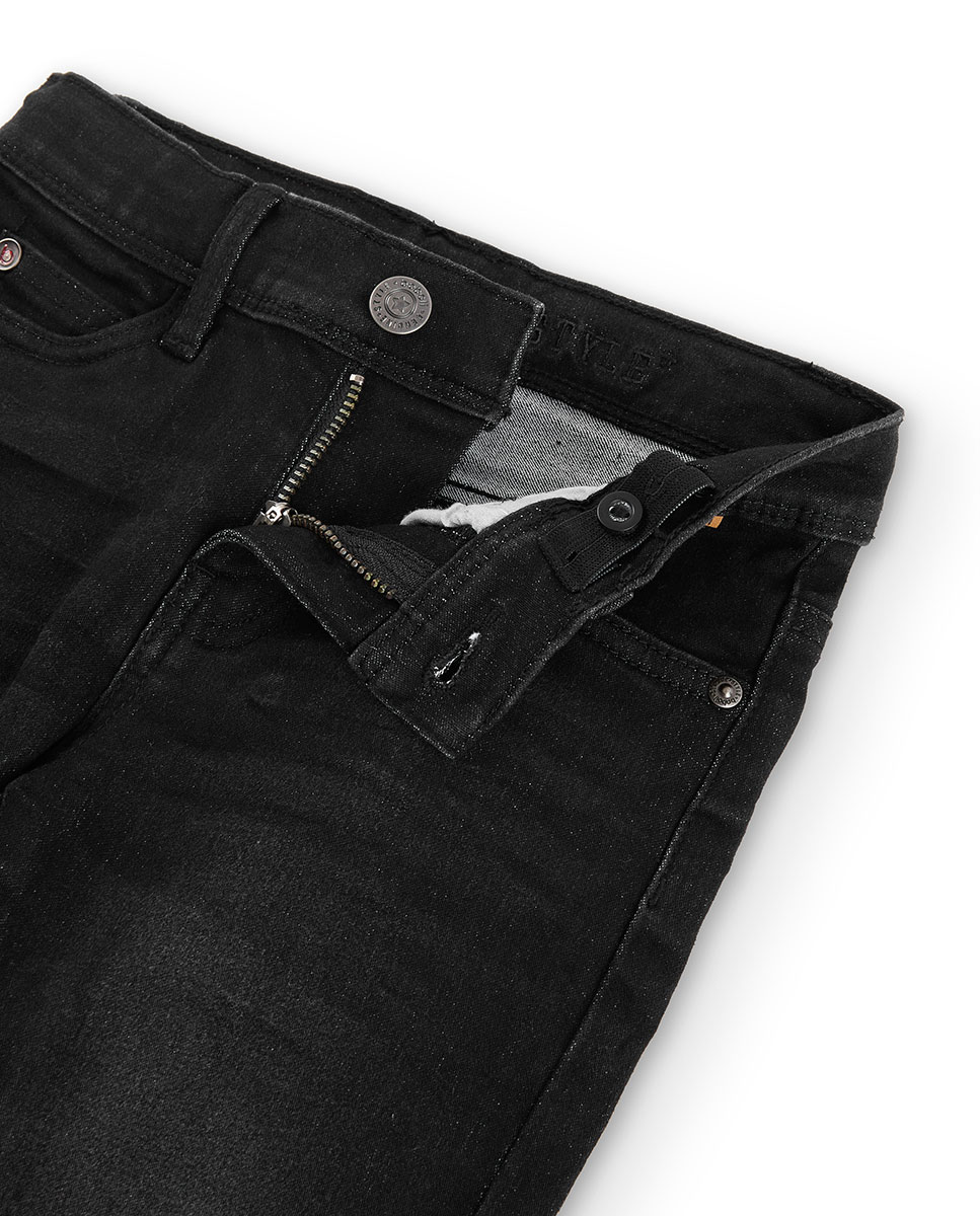Jeans Infantil Cinco Bolsos com Fecho de Botão e Fecho Zip Preto-3
