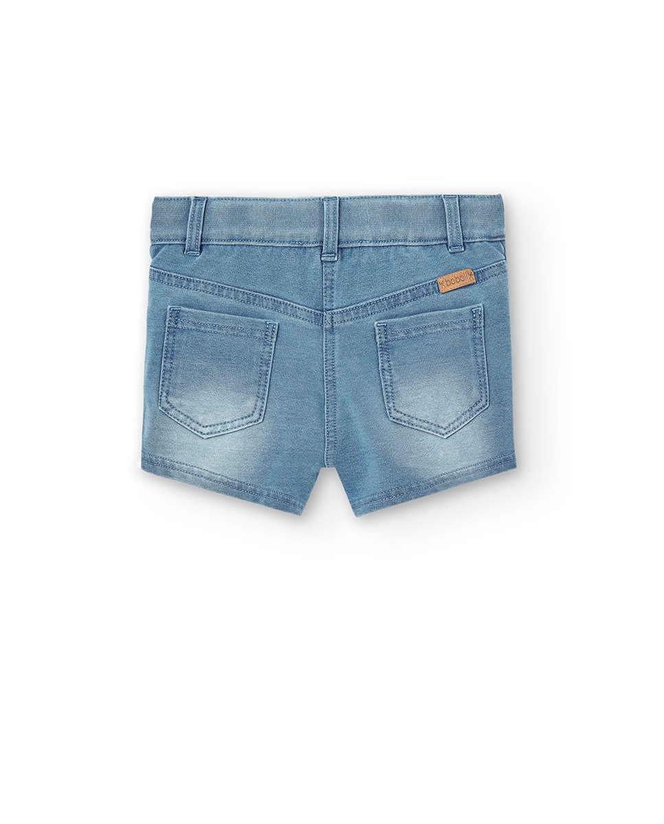 Short Infantil Denim com Fecho de Botão e Fecho Zip Boboli Azul-claro-2
