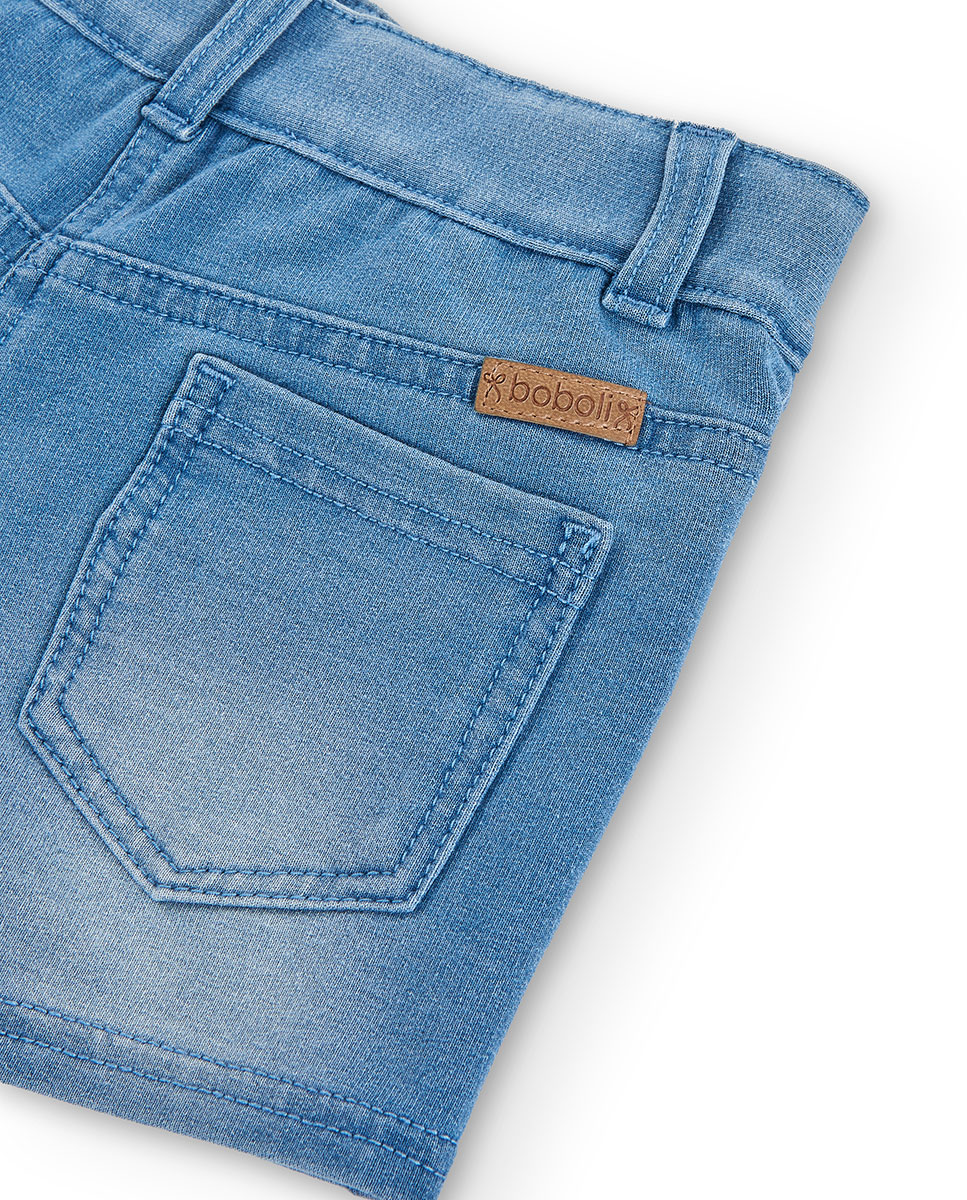 Short Infantil Denim com Fecho de Botão e Fecho Zip Boboli Azul-claro-4