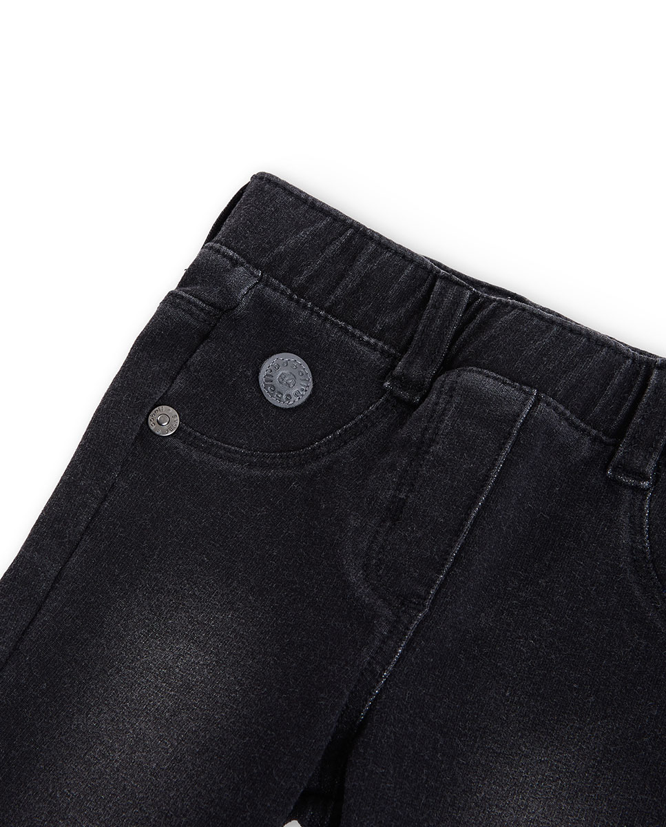 Jegging para Bebé com Bolsos Posteriores e Presilhas na Cintura Preto-3