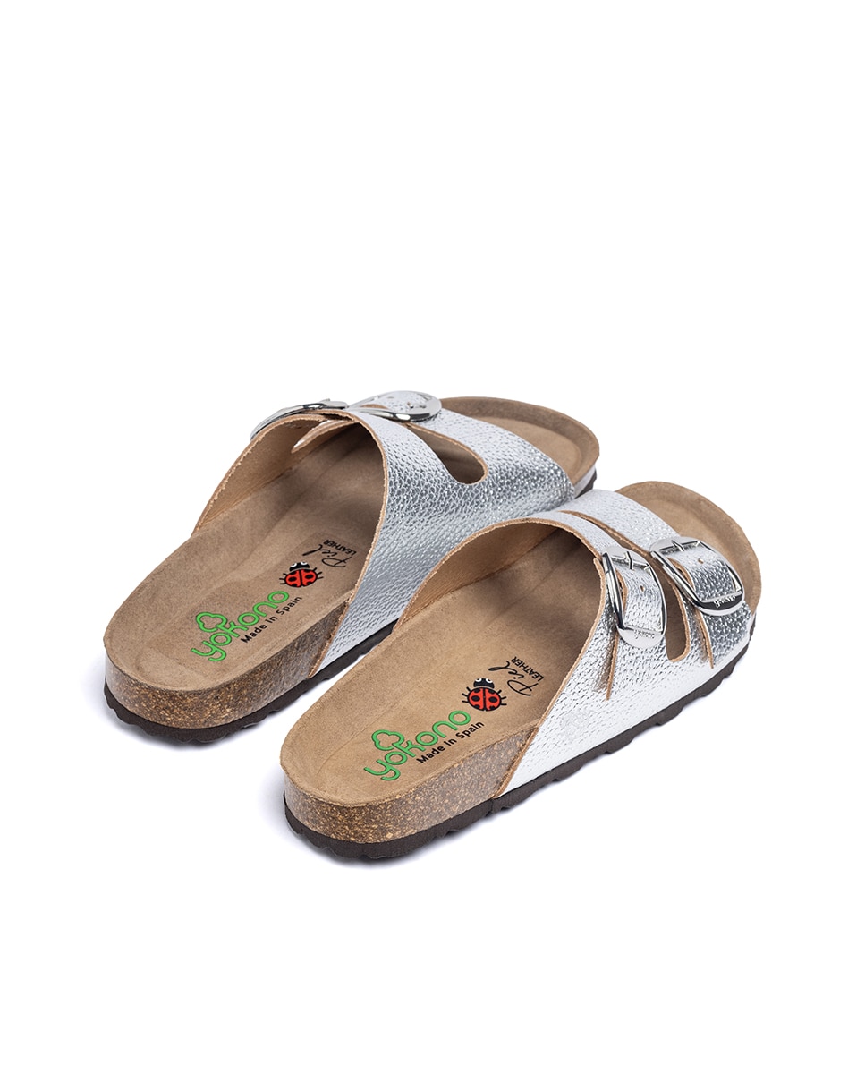 Sandálias Rasas de Pele Prata-2